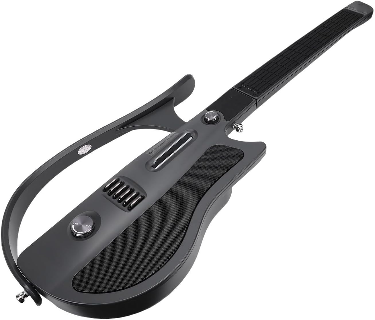 SUNGOOYUE Smart Guitar, Stringless Travel Backing Guitarra with Smart Tuner and APP Connectivity for Beginners Chord Light Guide Portable Black