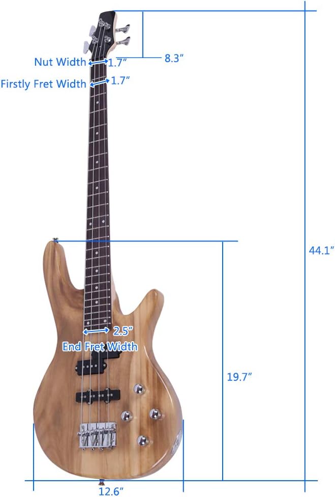 GLARRY Electric Bass Guitar Full Size 4 String Exquisite Stylish Bass with Power Line and Wrench Tool (Burlywood Color)