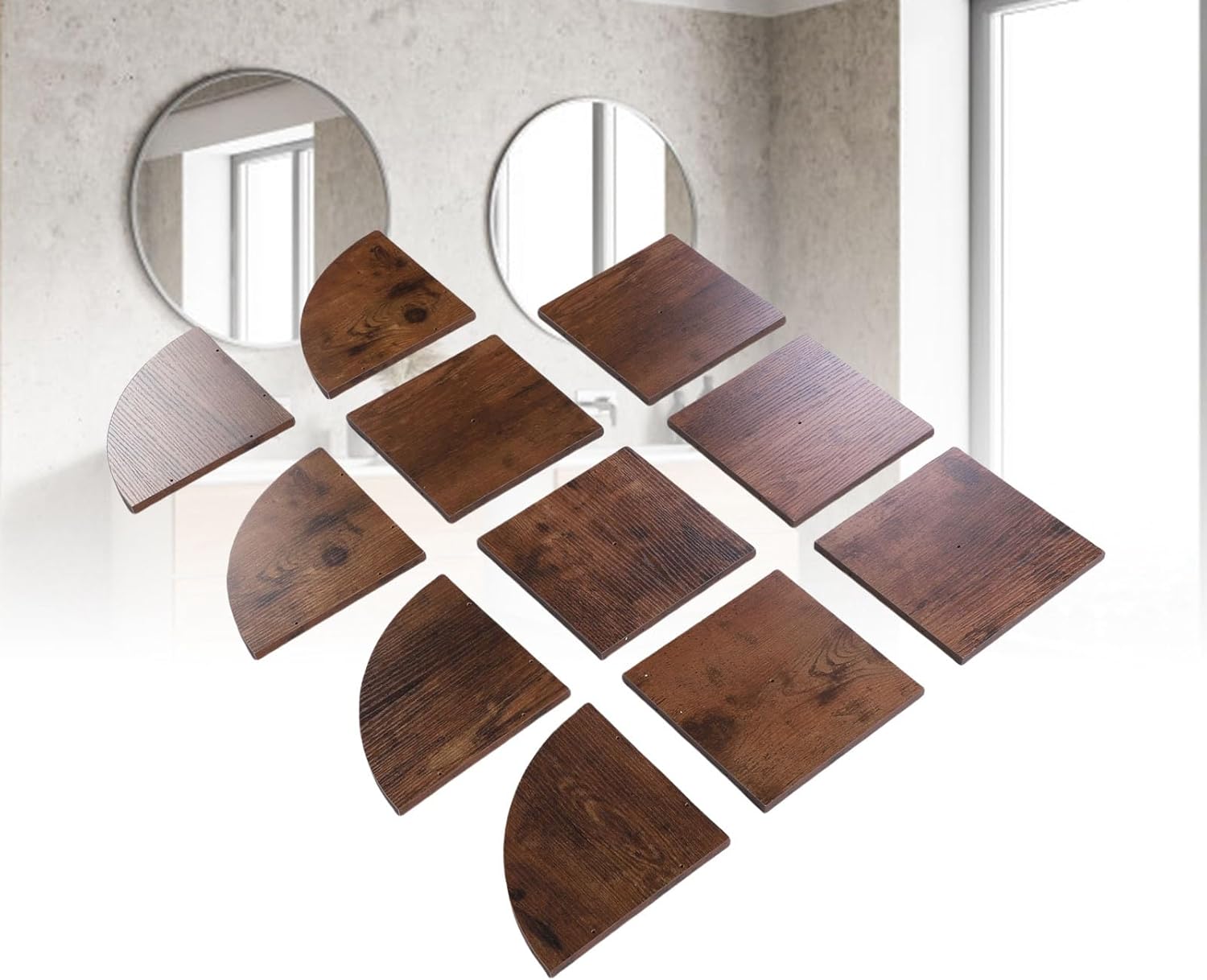 Asixxsix Corner Shelf Wall Mount, 6 Square Board, 5 Arc Board Easy to Clean Corner Shelf Space Maximization Wood Floating Corner Shelves for Bedroom Living Room Bathroom Kitchen