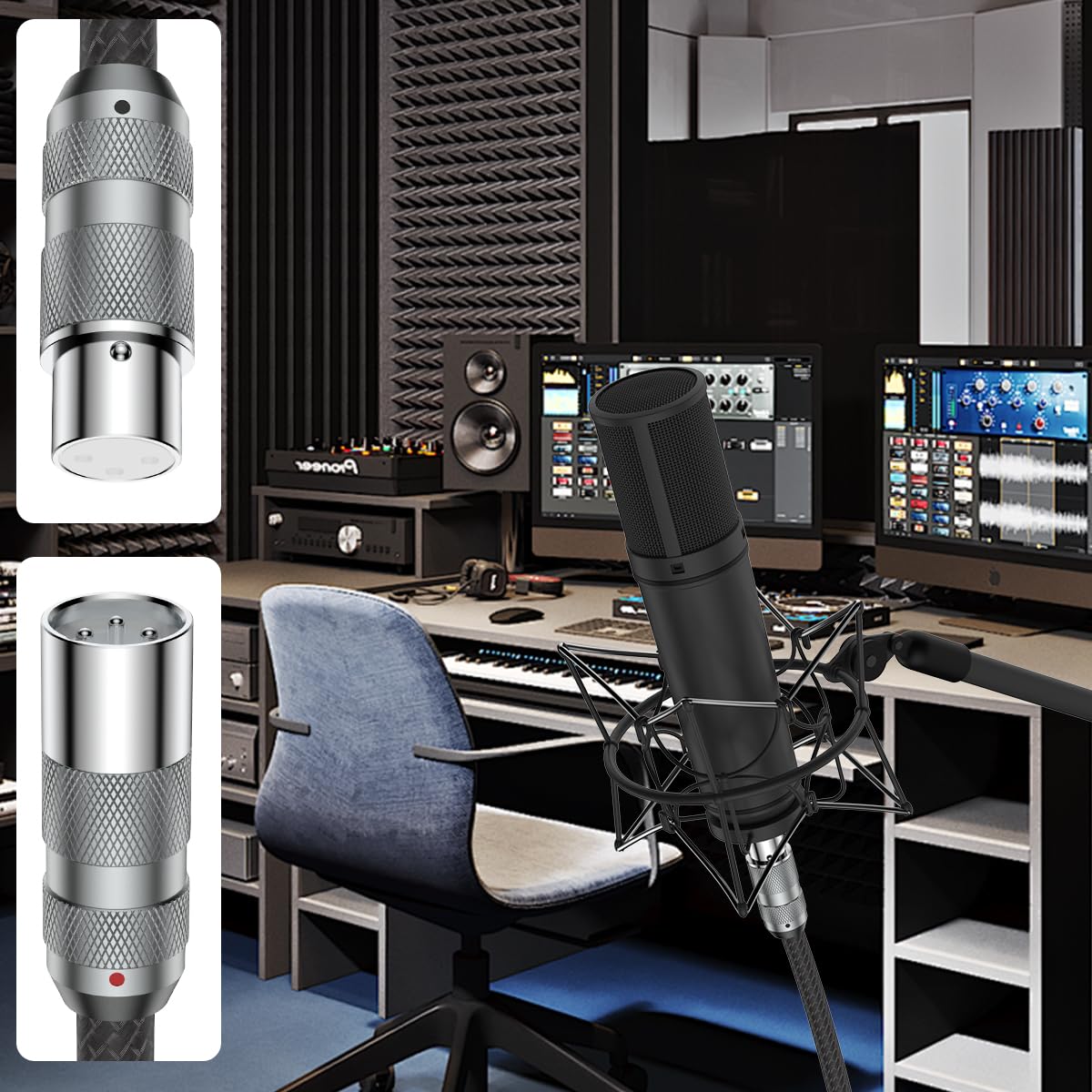 Viborg Hi-end XLR Cable Male to Female 3.3FT 4 Core Pure Copper Hi-Fi Microphone Cable Dual-Shielded for Mixer, Amplifier, Audio Interface, Studio Equipment