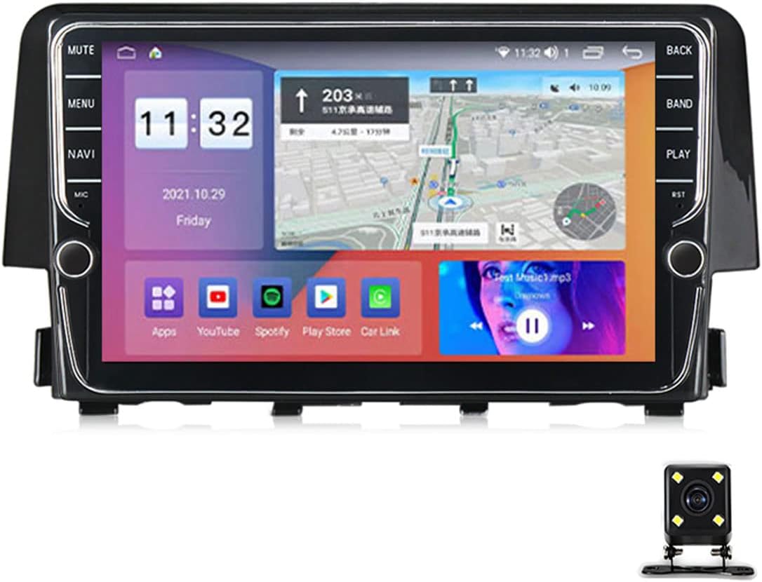 Double Din Car Stereo Receiver, 9In Touch Screen Car Radio Bluetooth, WiFi, USB, FM Radio, Compatible with Carplay and Auto, for Honda Civic 10 2015-2020 with Backup Camera