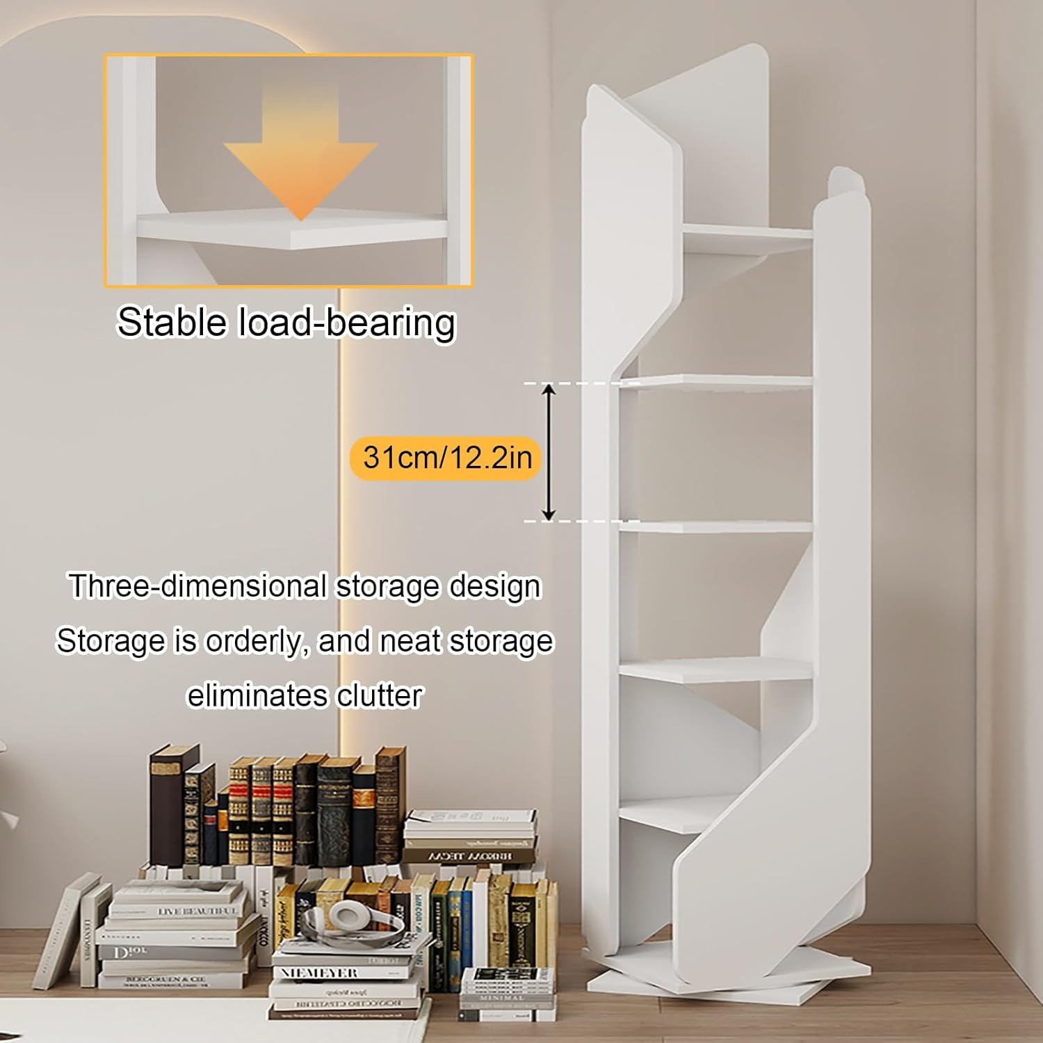 Multilayer Rotating Bookshelf Tower, 360° Display Spinning Bookcase, Tall Floor Standing Storage Rack, Corner Organizer Revolving Bookshelf, for Bedroom Living Room(Black,160cm/63in)