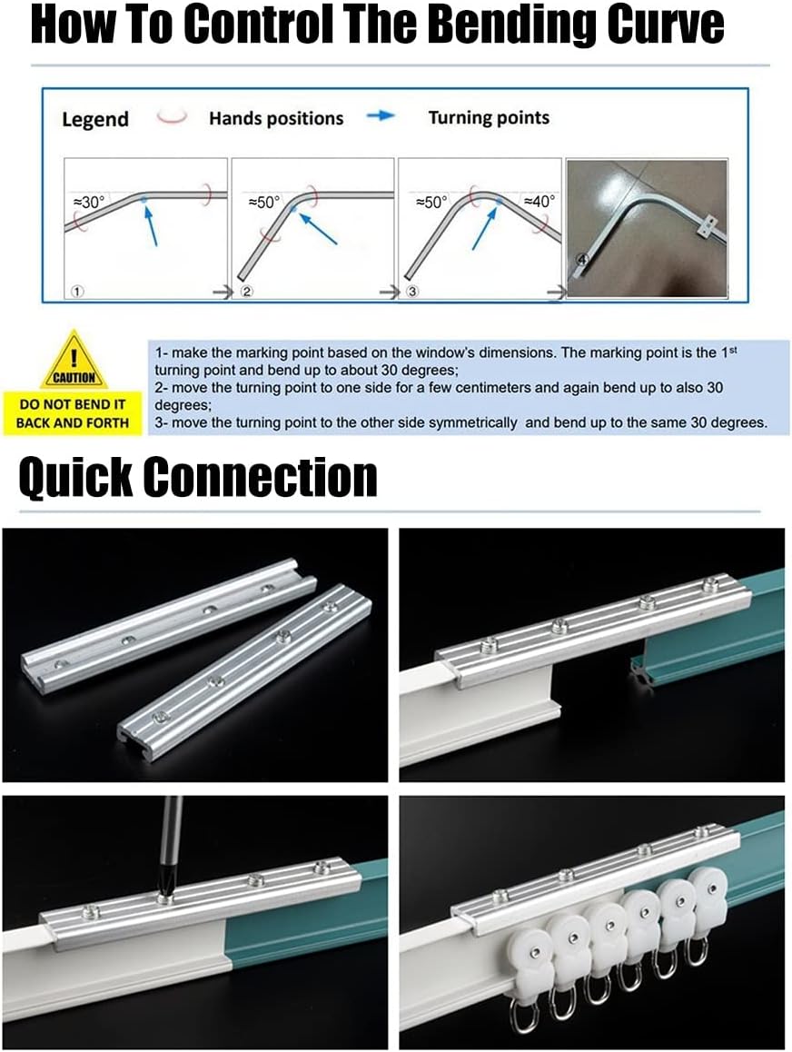 Room Divider Ceiling Track Hospital Flexible Aluminum Room Divider Track White Curved Shower Curtain Rod for Corner/Stand Up/Tile Shower with Hooks, for Bedroom/Apartment/Closet/Small Space(Wall Mount