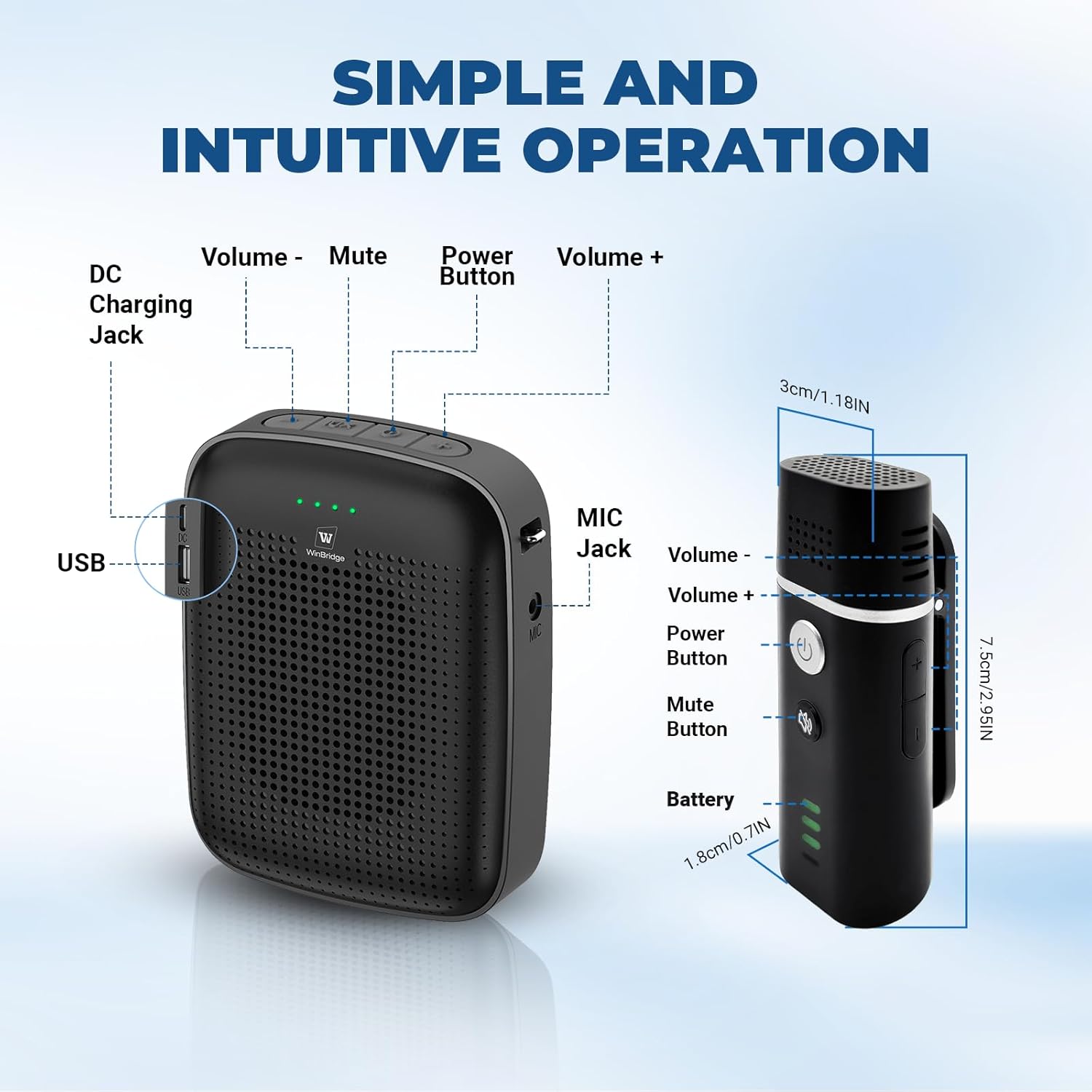 Voice Amplifier with Wireless Lapel Microphone - Personal Megaphone for Teachers, 15W Portable Mini Bluetooth PA System and Clip-on Lavalier Mic for Classroom, Speech, Yoga, Tour Guide - A006