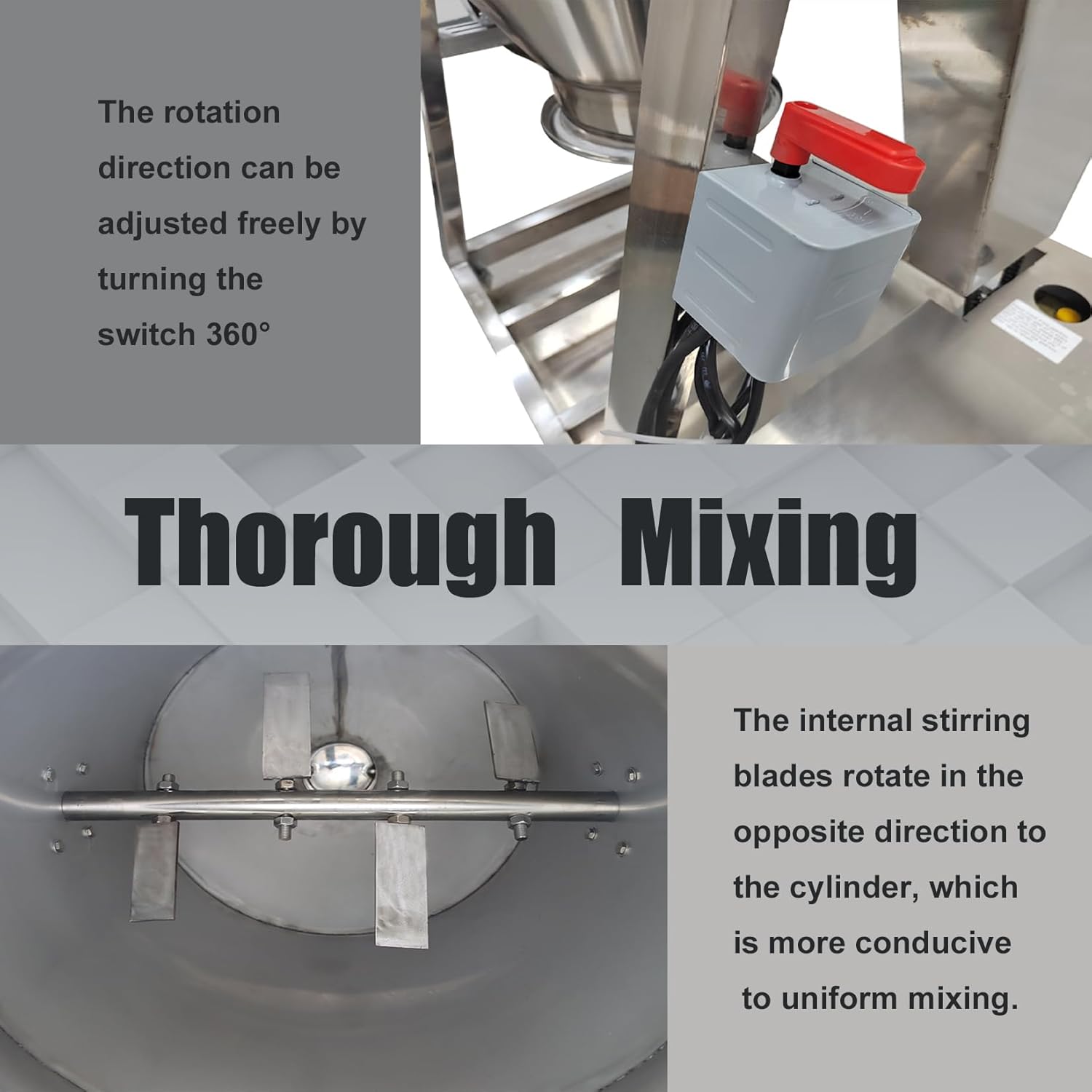 60L Dry Powder Mixer 360° Rotating Blender Mixing Machine for Metal Metallurgy Abrasive 304 Stainless Steel Drum Powder Mixer Blender 110V 3KW