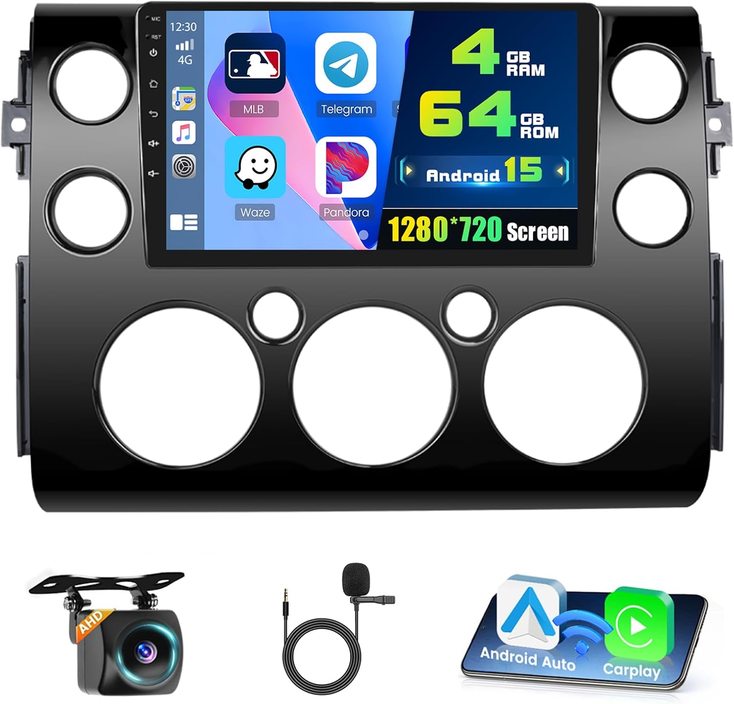 4+64G Android Car Stereo for Toyota FJ Cruiser 2006-2023,9 inch IPS 1280 * 720 Touch Screen Radio Wireless Apple Carplay Android Auto DSP 5G WiFi Bluetooth GPS FM RDS+Free AHD Backup Camera