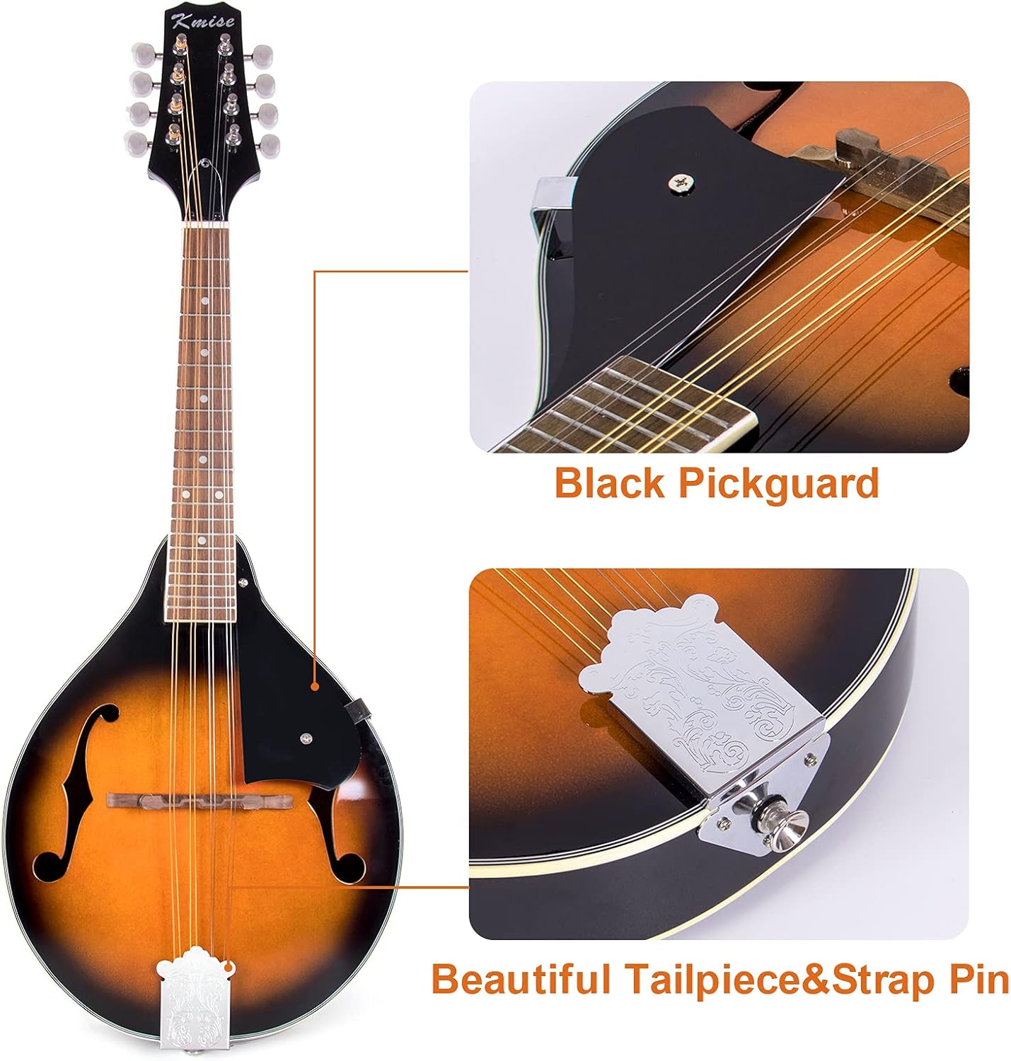 Mandolin,Kmise A style Mandolins Instruments 8 String Spruce Musical Instrument with Tuner Strings Gig Bag Strap Picks for Adults Beginner