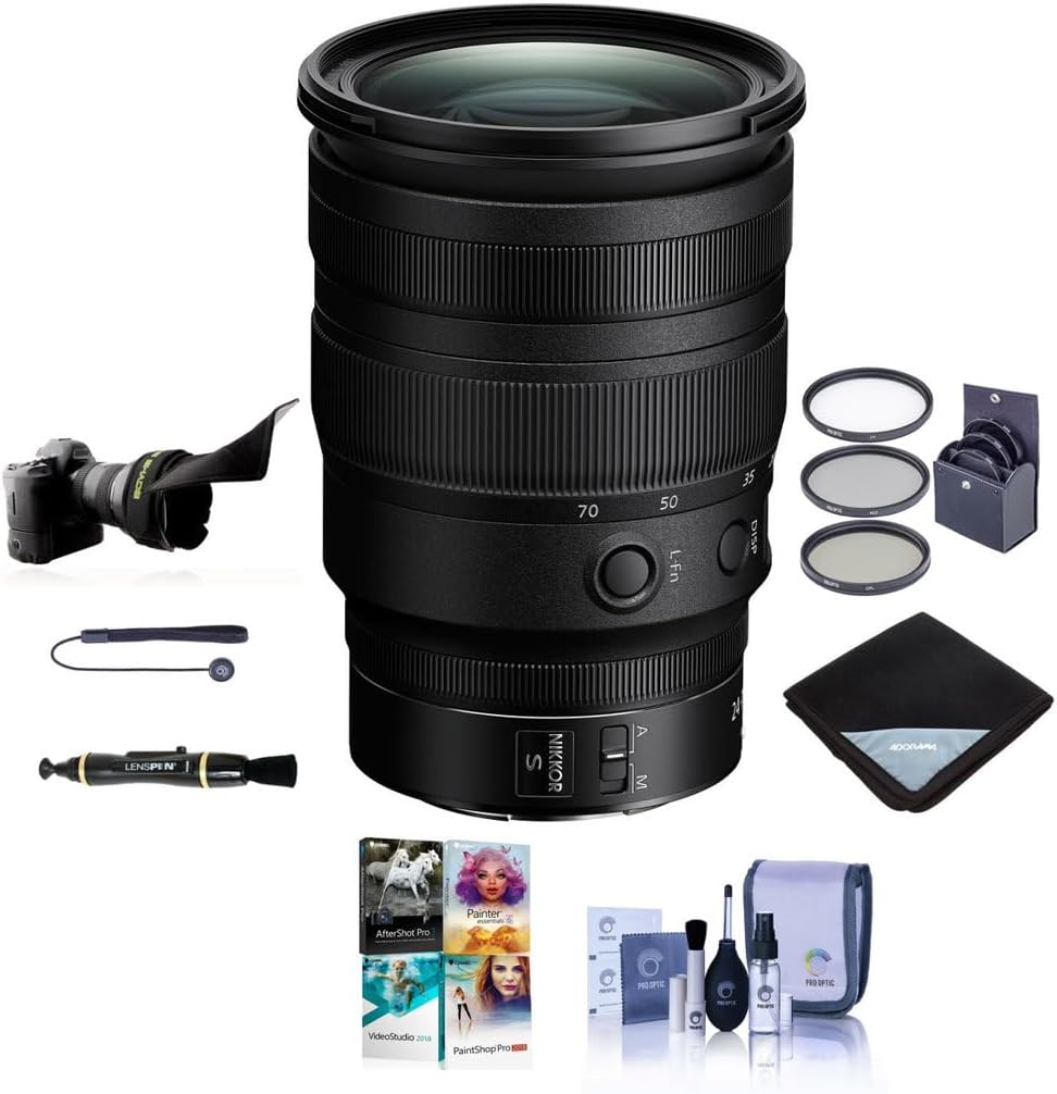 Nikon NIKKOR Z 24-70mm f/2.8 S - Bundle With 82mm Filter Kit, Flex Shade, Wrap, Cleaning Kit, Capleash II, Cleaner, PC Software Package