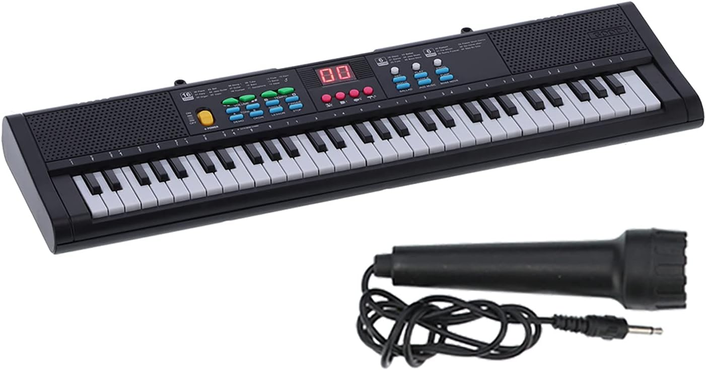 Keyboard Piano Instrument 61 Keys Electric Digital Multifunctional with Microphone MQ6186 Black
