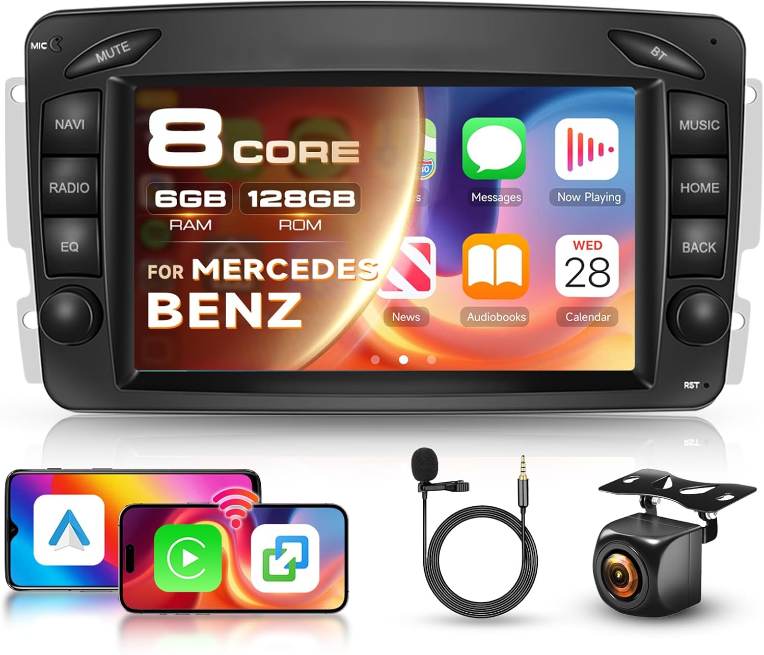 8 Core 6G 128G for Benz C Class W203 E-W210 CLK-W209 W168 SLK-W170 Radio Android 7 Inch Touchscreen Wireless Carplay Android Auto, Car Stereo for Benz Upgrade Bluetooth DSP GPS WiFi FM/RDS Backup Cam