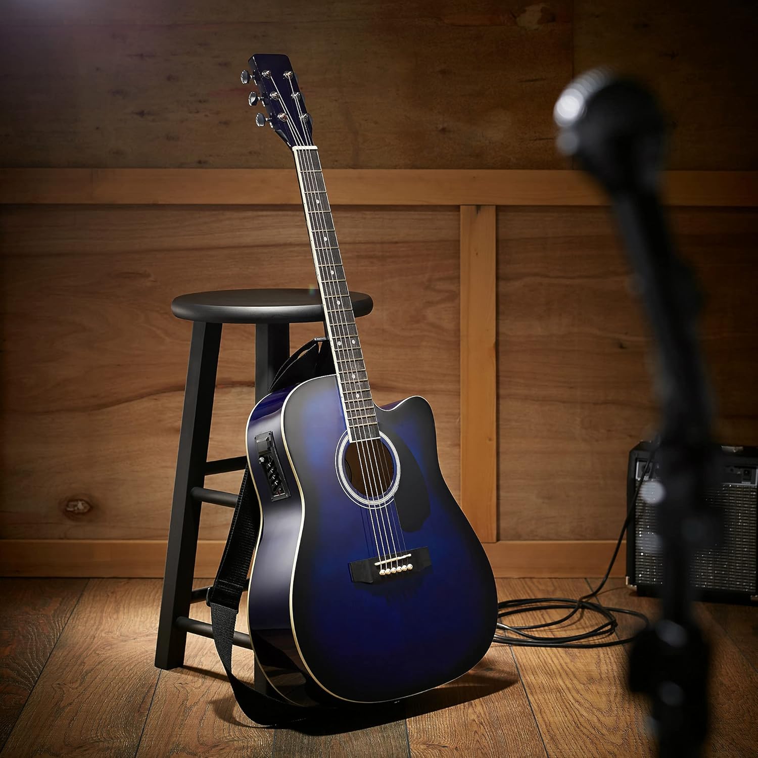 Ashthorpe Full-Size Dreadnought Cutaway Acoustic-Electric Guitar Bundle - Premium Tonewoods - Blue