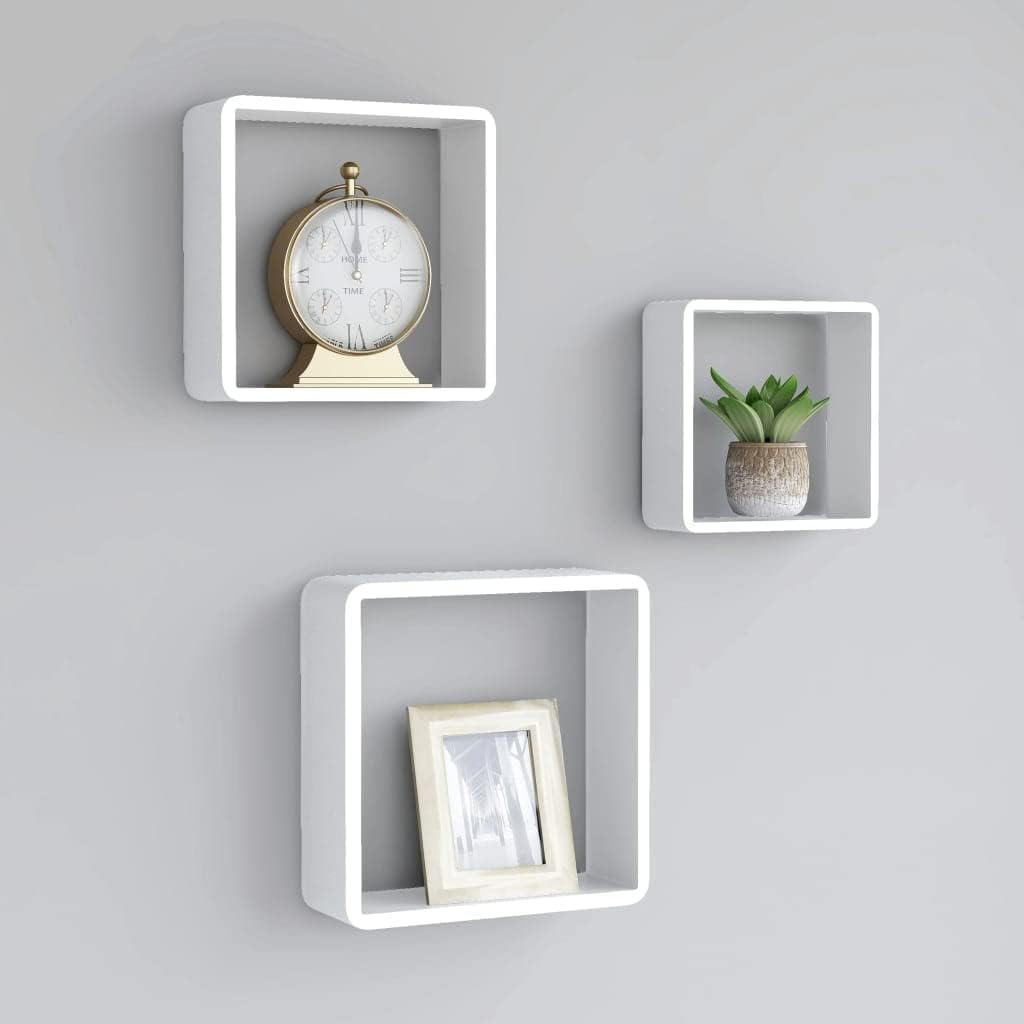 Wall Cube Shelves 3 pcs,Floating Wall Shelves,Wall Mounted Storage Shelves,Wall Decorative Storage Shelf,for Living Room,Bedroom,Kitchen,Bathroom,White MDF(Easy to Assemble)