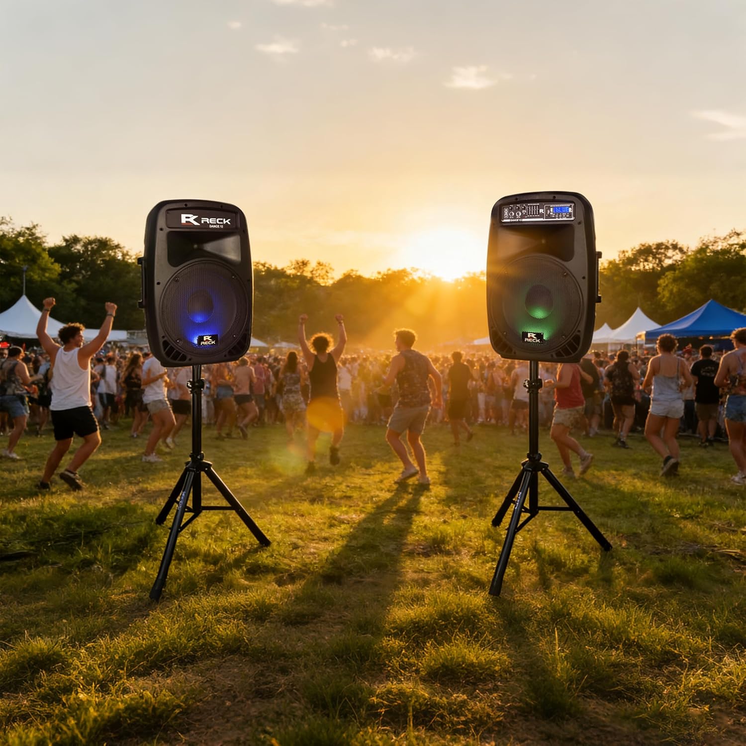 PRORECK Dance 12 Portable 12-Inch 1000 Watts 2-Way Powered PA Speaker System Combo Set with Bluetooth/USB/SD Card Reader/FM Radio/Remote Control/Speaker Stand for Party DJ Wedding Meeting