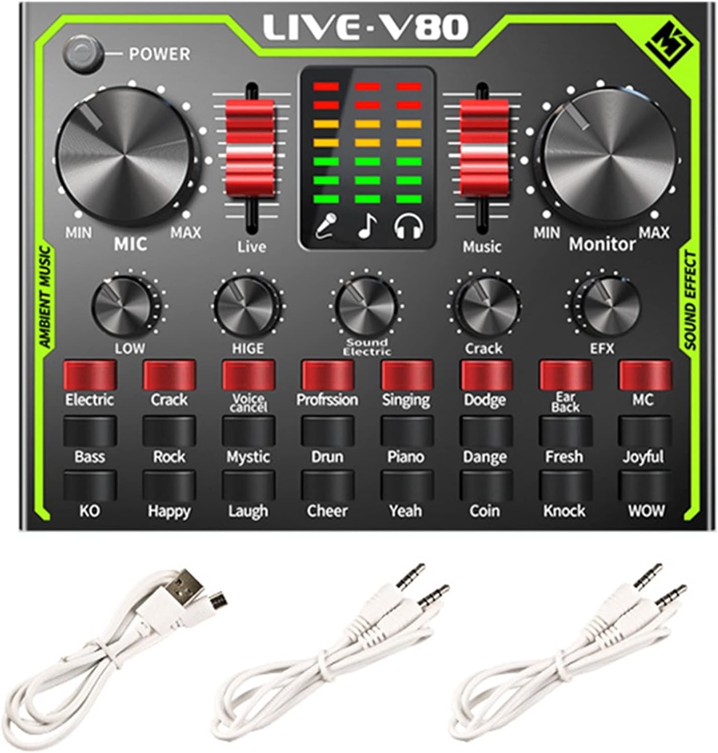 Professional Audio Mixer, Music Recording Audio Gaming Voice Changer Real Time Live Sound Card Multiple Effects Mixer Board with LED Light Chorus Mode