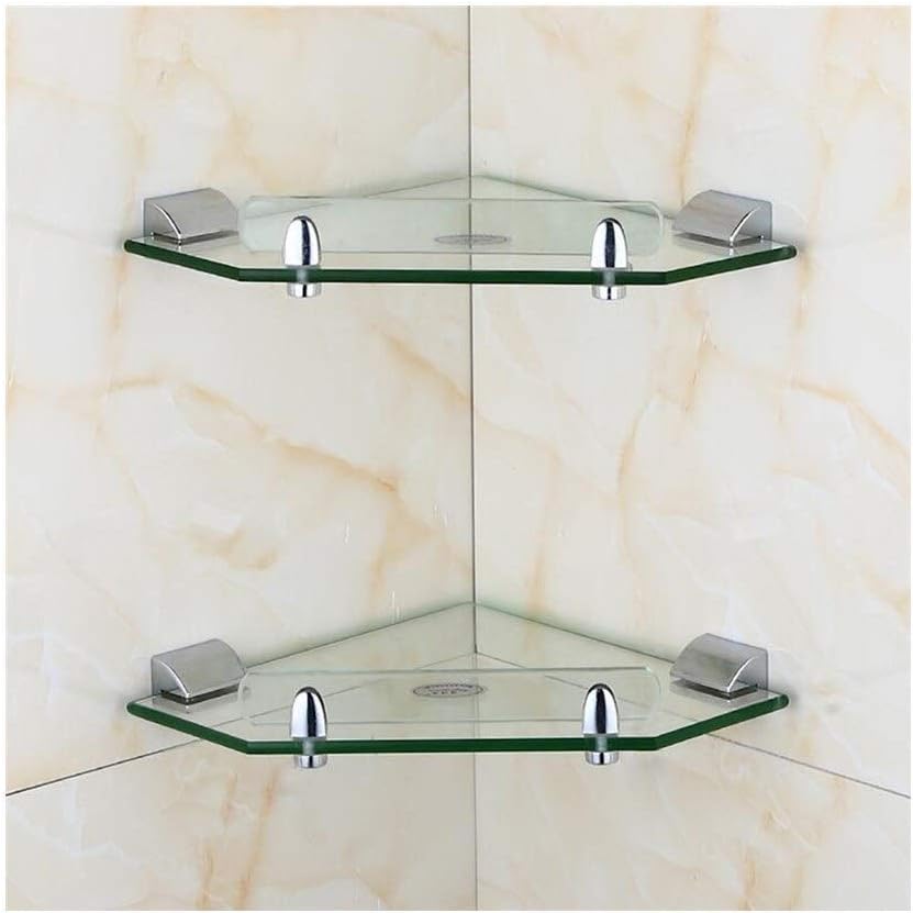 2 X Glass Corner Shelf Tempered Glass Bathroom Shower Caddy Organizer Wall Mount 304 Stainless Steel