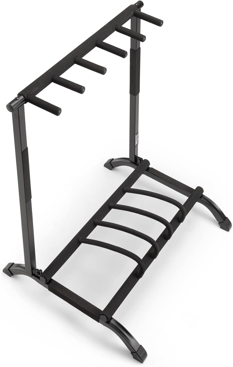 On-Stage GS7561 Five-Space Foldable Multi-Guitar Rack (Storage and Display for 5 Acoustic, Electric, and Bass Guitars, Multiple-Instrument Stand, Padded, Folding, Portable, Rubber Feet, Black)