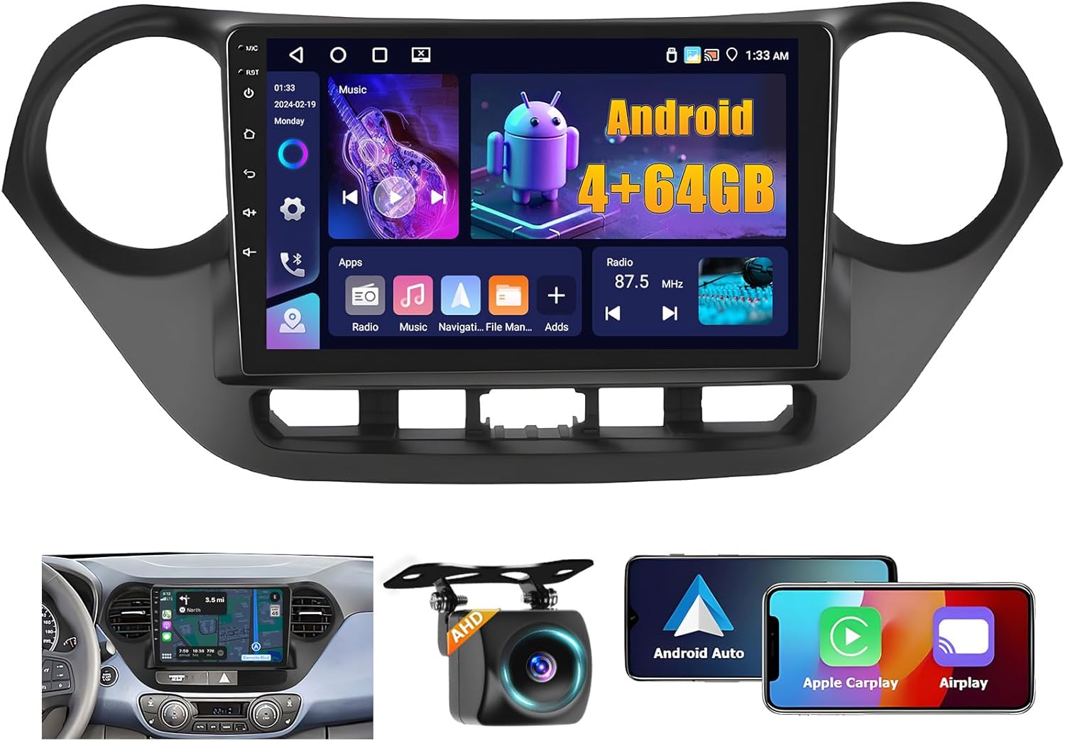 4+64GB Android 15 Car Stereo for Hyundai Grand I10 2014-2017 Wireless Carplay Android Auto 9