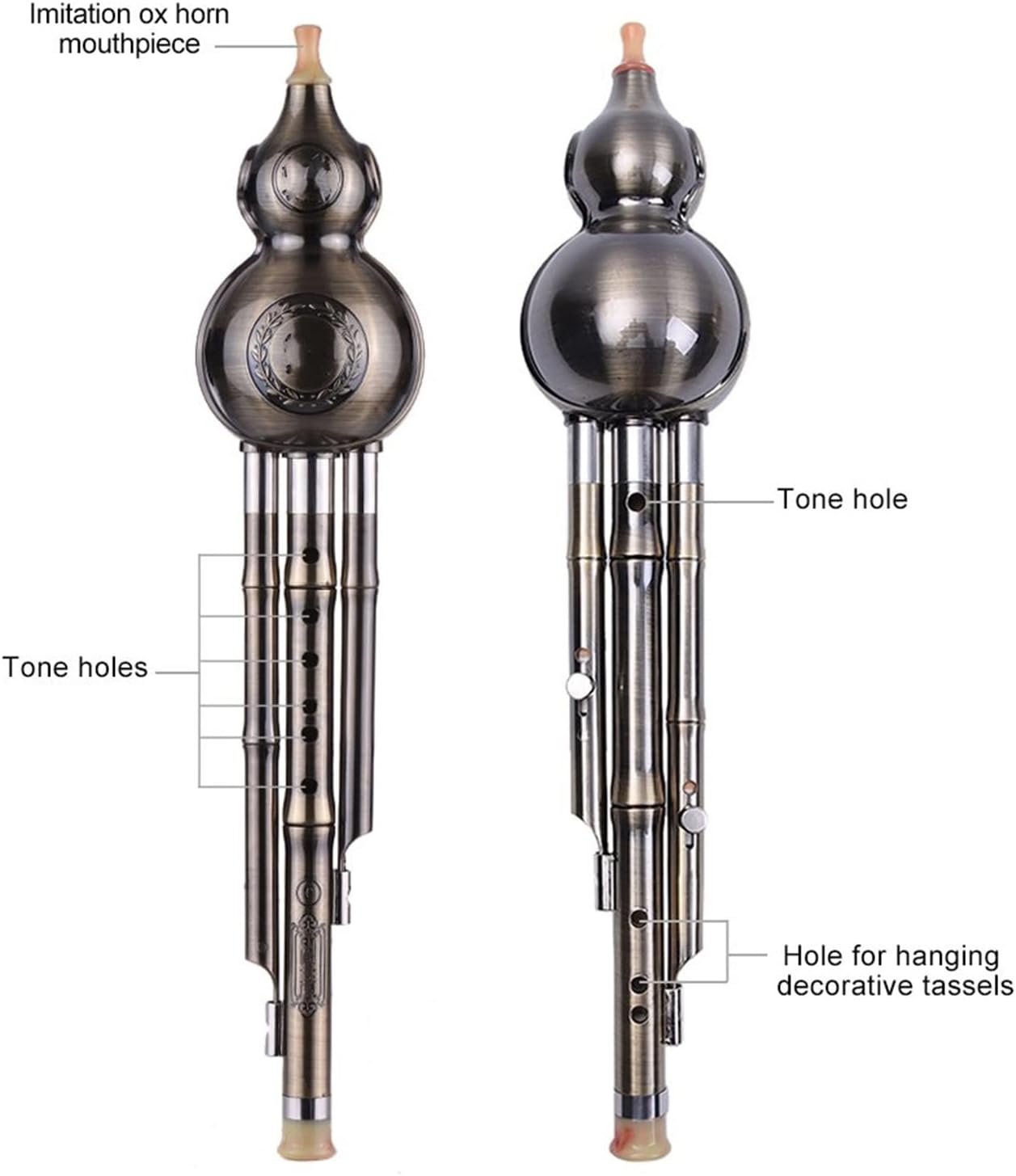 FLFL Hulusi Chinese Hulusi Bamboo C Key Flute Woodwind Instrument Aluminum Material Copper Plated