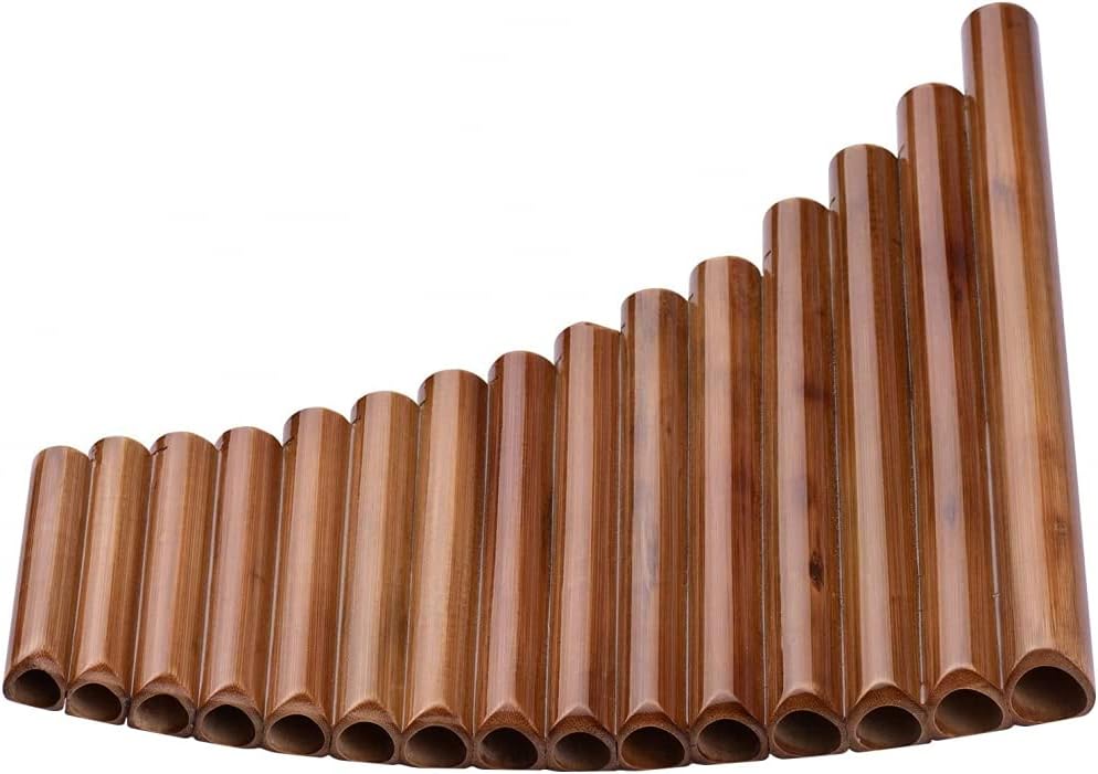 Pan Flute 15 Pipe Pan Flaute G Key Pan Pipes Bamboo Row Pipe Chinese Traditional Wind Instrument with Tote Bag