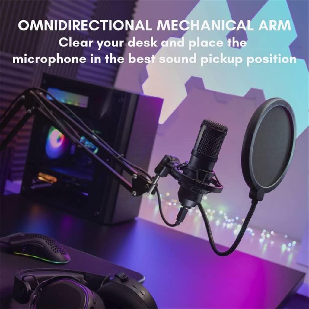 Microphone Professional Condenser Streaming HD PC Microphone with Dual Capture Filter, 5 in 1 Kit Black