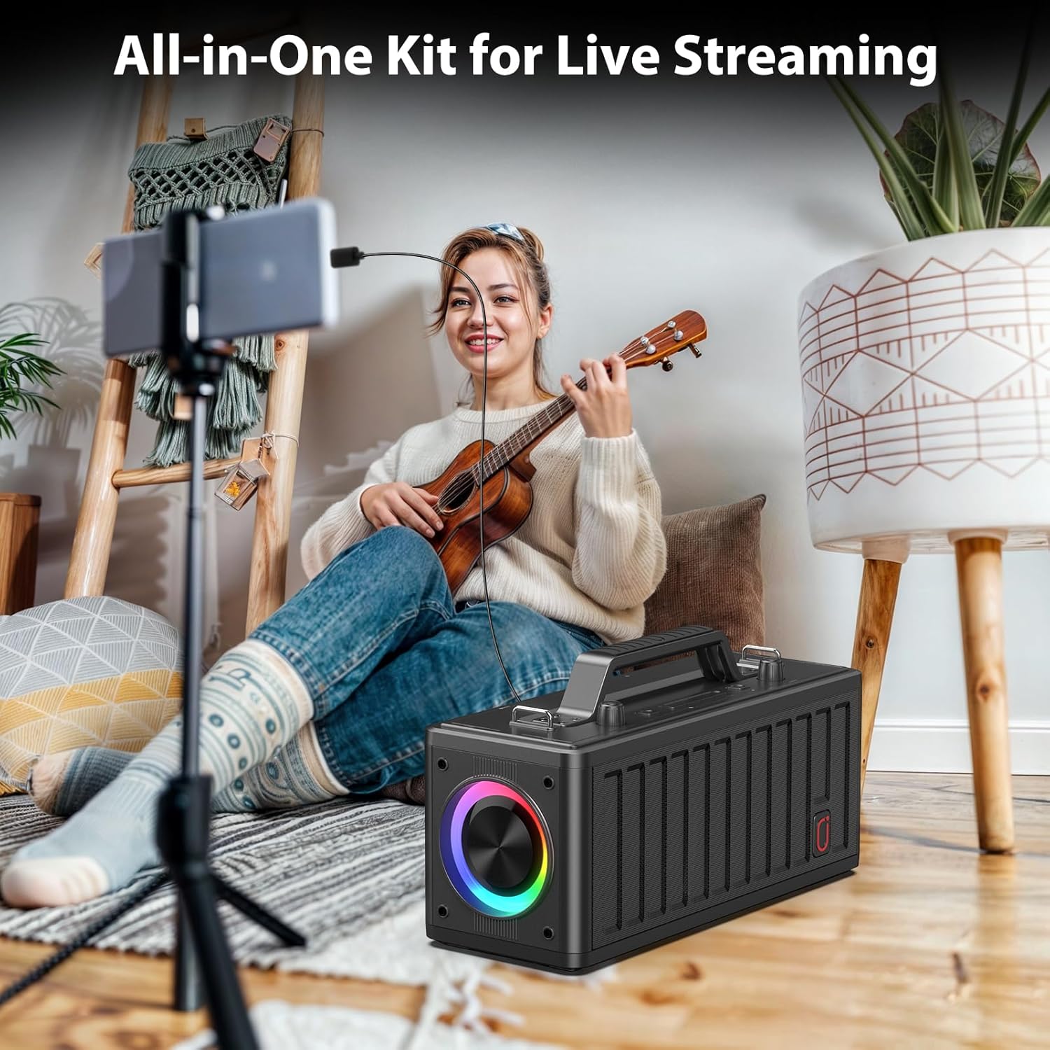 JYX Karaoke Machine for Adults with 2 Wireless Microphones，Portable Bluetooth Speaker, PA System with LED Lights for Home Party, Birthday Gifts, Supports REC/FM/AUX/USB/TF Live Broadcast