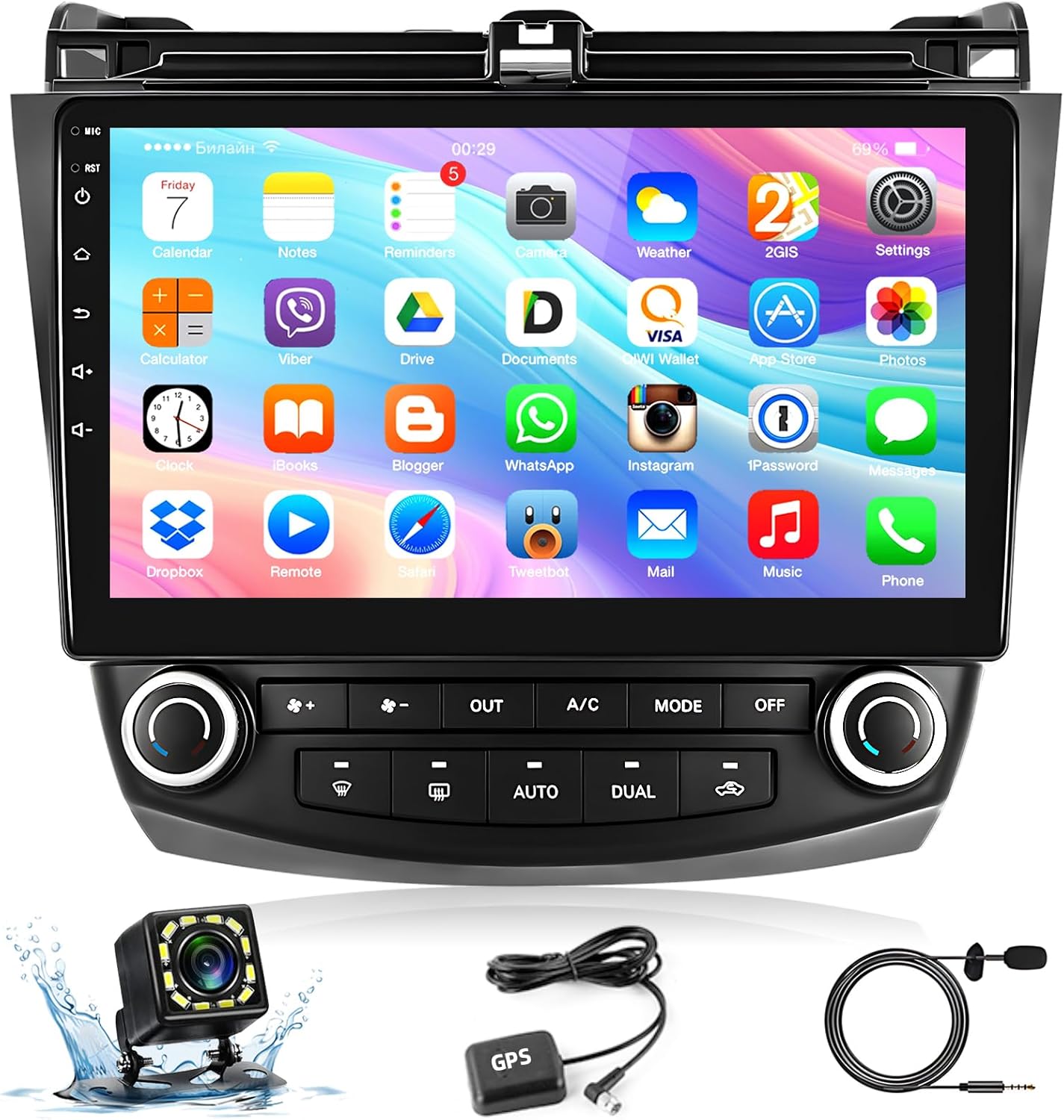 Android Car Stereo Radio for Honda Accord 2003 2004 2005 2006 2007,Podofo 10.1 Inch HD Touch Screen Car Stereo in Dash Navigation GPS Units with Mirror Link,WiFi,Bluetooth,FM/RDS+Backup Camera+Mic