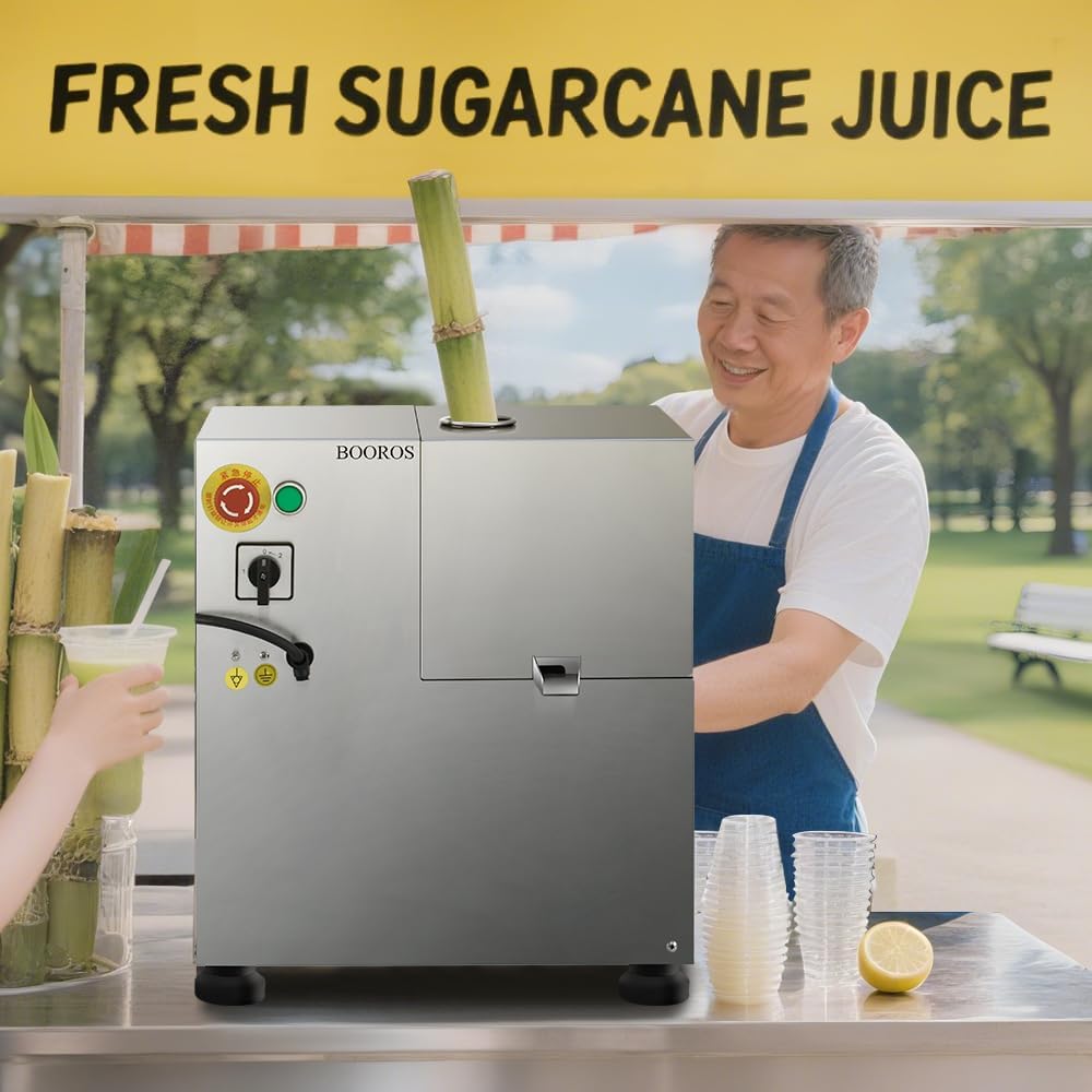 BOOROS Commercial Sugar Cane Juicer Machine 1100W Electric Sugarcane Juicer 4-Rollers Sugar Cane Machine With 661 Lbs/h Working Efficiency for Restaurants,Hotels,Snack Bars,110V