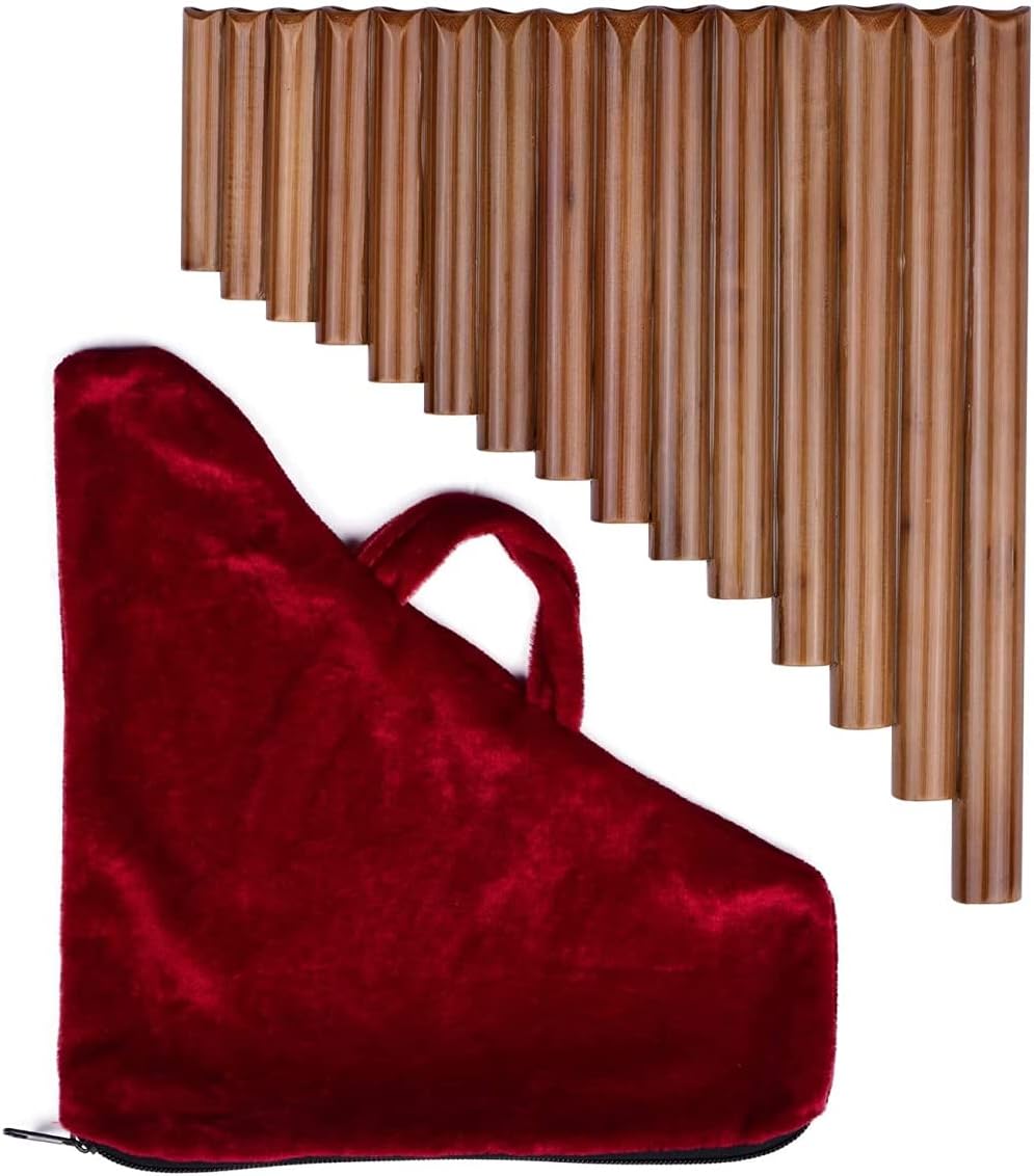 Pan Flute 15 Pipe Pan Flaute G Key Pan Pipes Bamboo Row Pipe Chinese Traditional Wind Instrument with Tote Bag