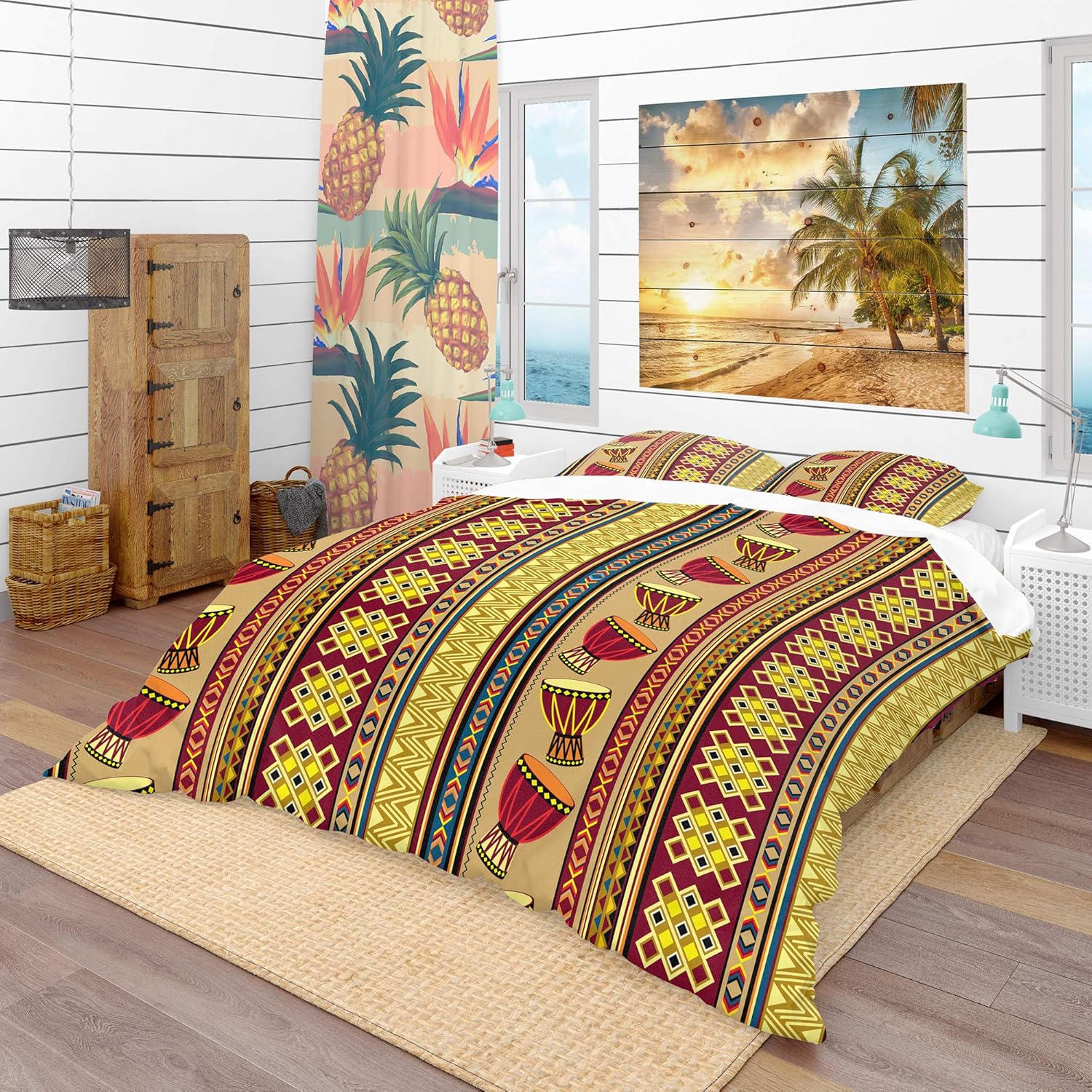 'African Drum Beckground' Tropical Duvet Cover Set