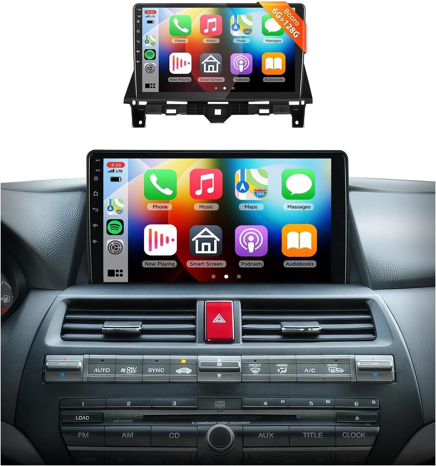 【6G+128G】 8 Core Car Radio Stereo for 2008-2013 Honda Accord 8th with 10.1'' 1280 * 720P IPS Touchscreen/DSP/46EQ/Wireless CarPlay/Android Auto/Bluetooth 5.0/GPS/WiFi/AHD Backup Camera