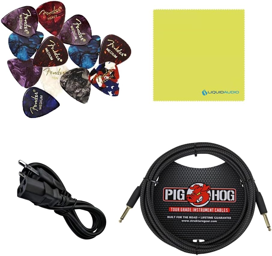 Fender Rumble™ 200 Bass Amplifier Bundle w/Pig Hog PCH10BK Black Woven Instrument Cable, Power Cable, 12x Fender Picks and Liquid Audio Polishing Cloth