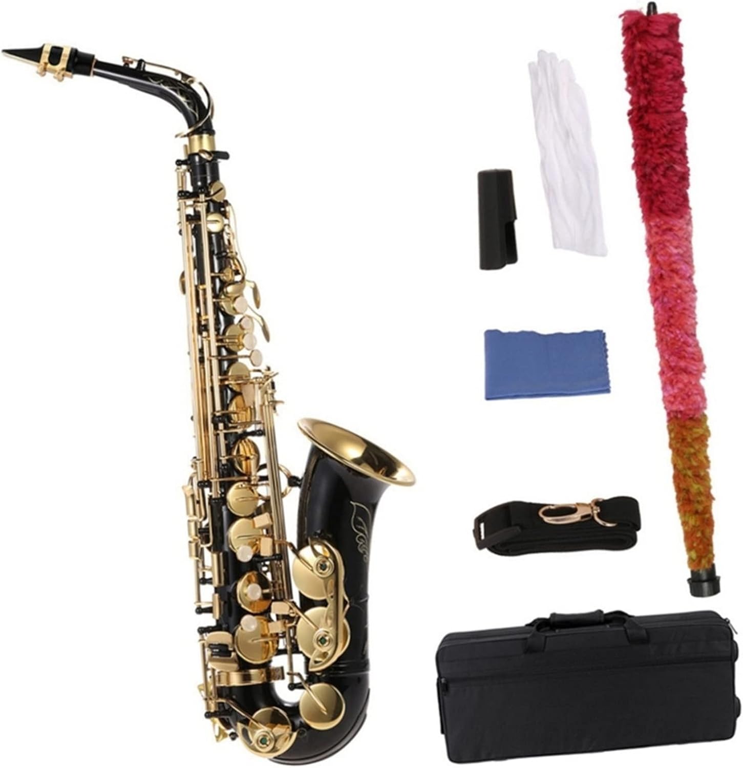 EB Alto Brass Saxophone Lacquered Gold E Flat Sax Woodwind Brass Instruments with Accessories (Color : Bk)