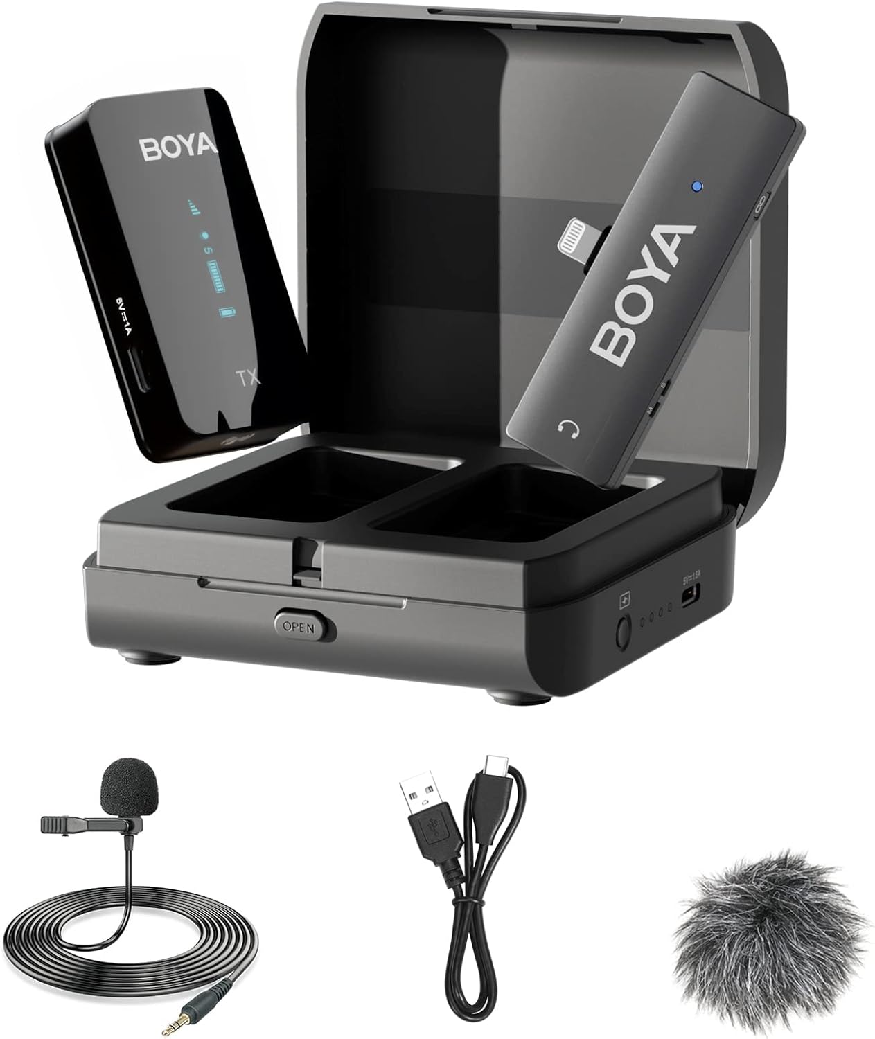 BOYA Lightning Wireless Lavalier Microphone for iPhone13 iPad with Charging Case BY-XM6-K3 Clip on Lapel Microphone for Video Recording Vlogging, YouTube, Interview, TikTok, Wireless Range 328ft