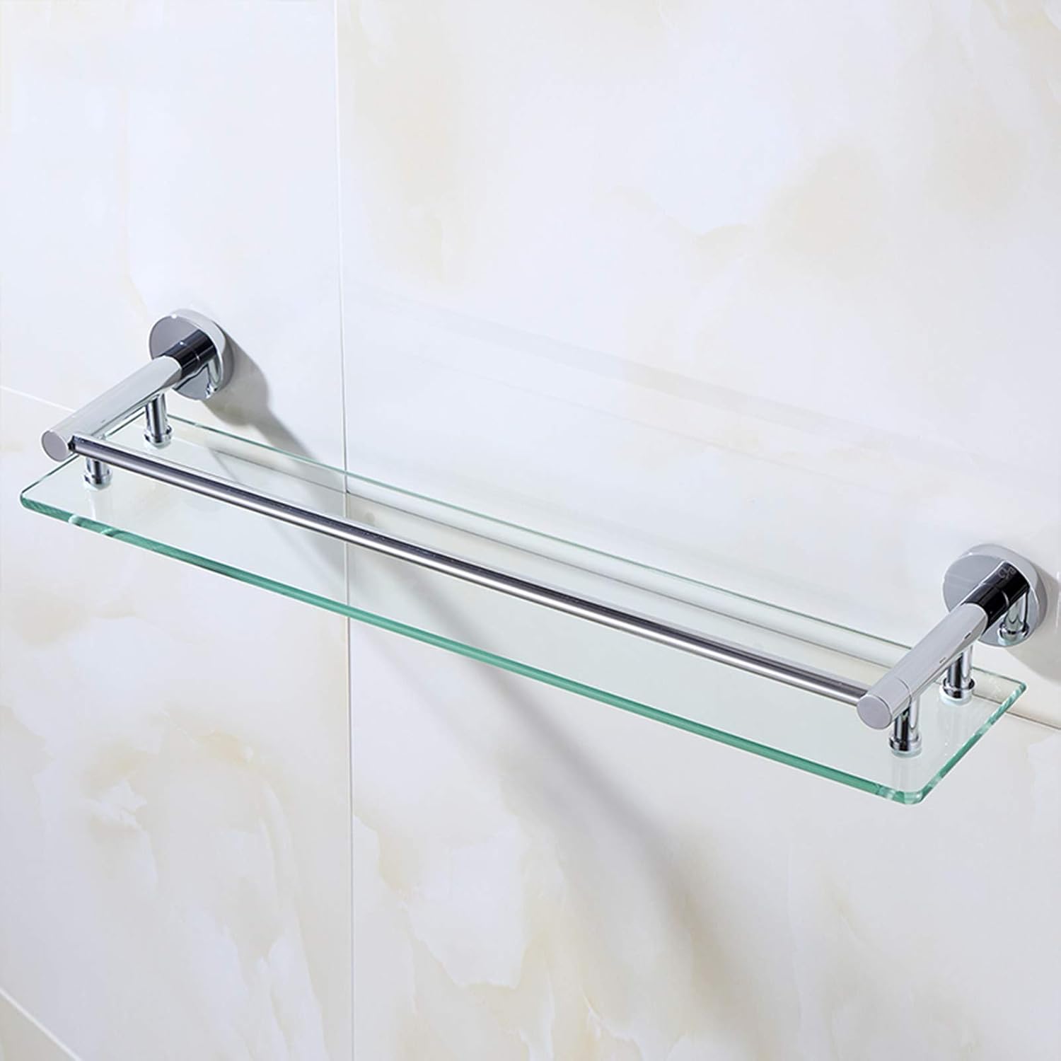 Wall-Mounted, Three-Dimensional Square Tube Base Stainless Steel Glass Shelf Save Space, Simple and Comfortable for Shower Organiser (Color : Clear, Size : 600x150mm)