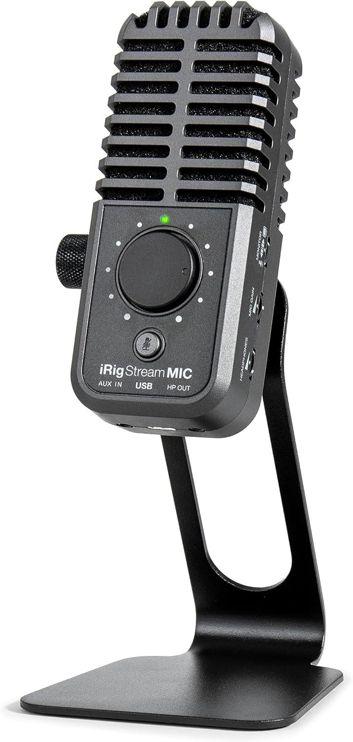 IK Multimedia iRig Stream Mic USB Condenser Microphone with Integrated Audio Interface -Podcast, Gaming for pc, Streaming Plus Audio Mixer