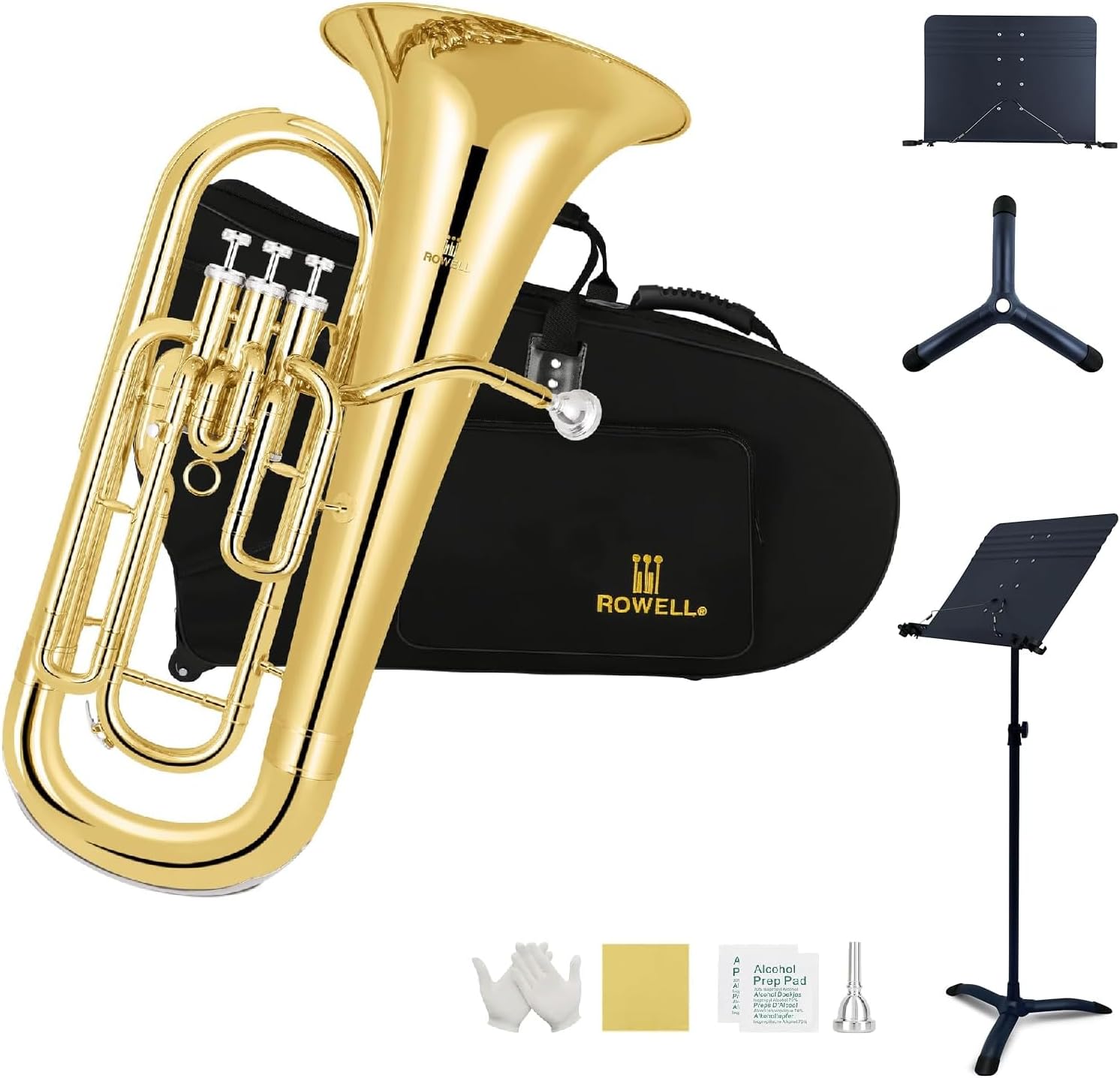 ROWELL Euphonium 3 Valves Bb Brass Lacquer Gold with Music Stand