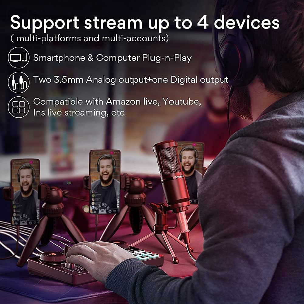 MAONO Podcast Equipment Bundle Audio Interface with Studio Headphone, Maonocaster Lite Portable ALL-IN-ONE Podcast Production Studio with 3.5mm Microphone for Guitar, Live Streaming, PC, Recording