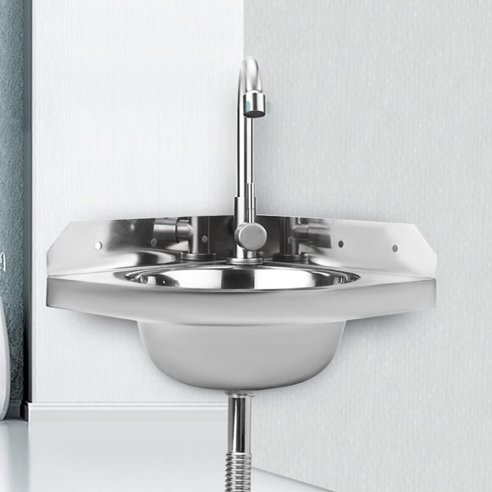 Stainless Steel Wall Mount Corner Sink, Wash Basin with Drainer, Mini Sink Vanity for Kitchen Lavatory Campervan Cloakroom (B2 26X26CM/10.24X10.24inch)