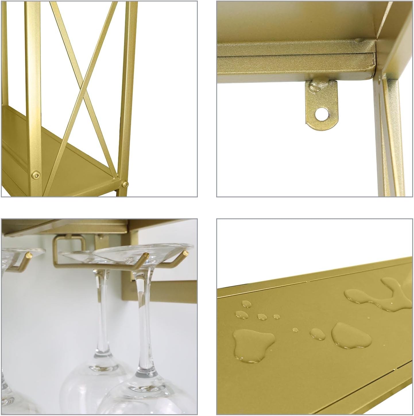 Industrial Wall Mounted Wine Racks with Glass Holder, 31.5in Rustic Metal Multipurpose Shelves, 2-Tiers Wall Mount Hanging Wine Holder Wine Accessories, Bottle Holder Glass Rack Wall Shelf