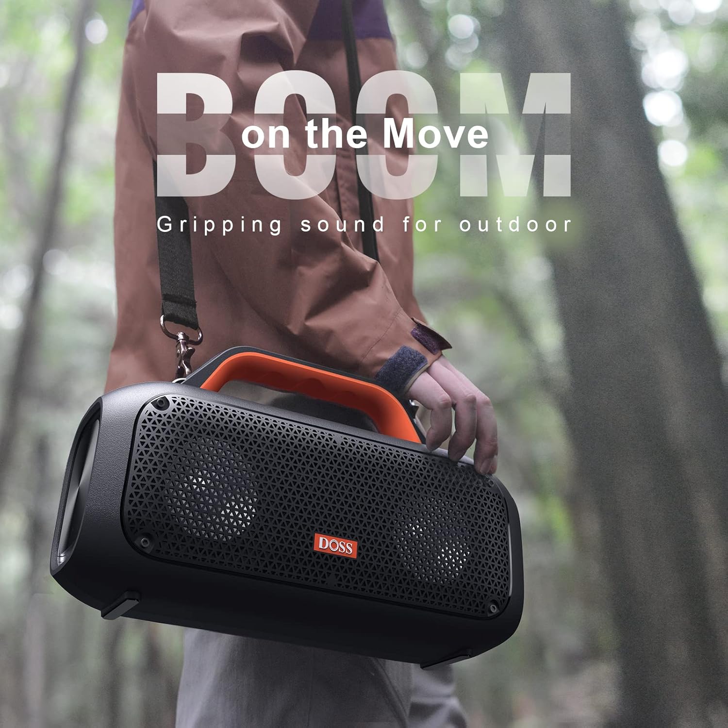 DOSS Extreme Boom Bluetooth Outdoor Speaker with 60W Mighty Sound, Deep Bass, 30H Playtime, USB-C, Bluetooth 5.3, IPX6 Waterproof with Portable Strap for Camping, Beach, Garage-Orange