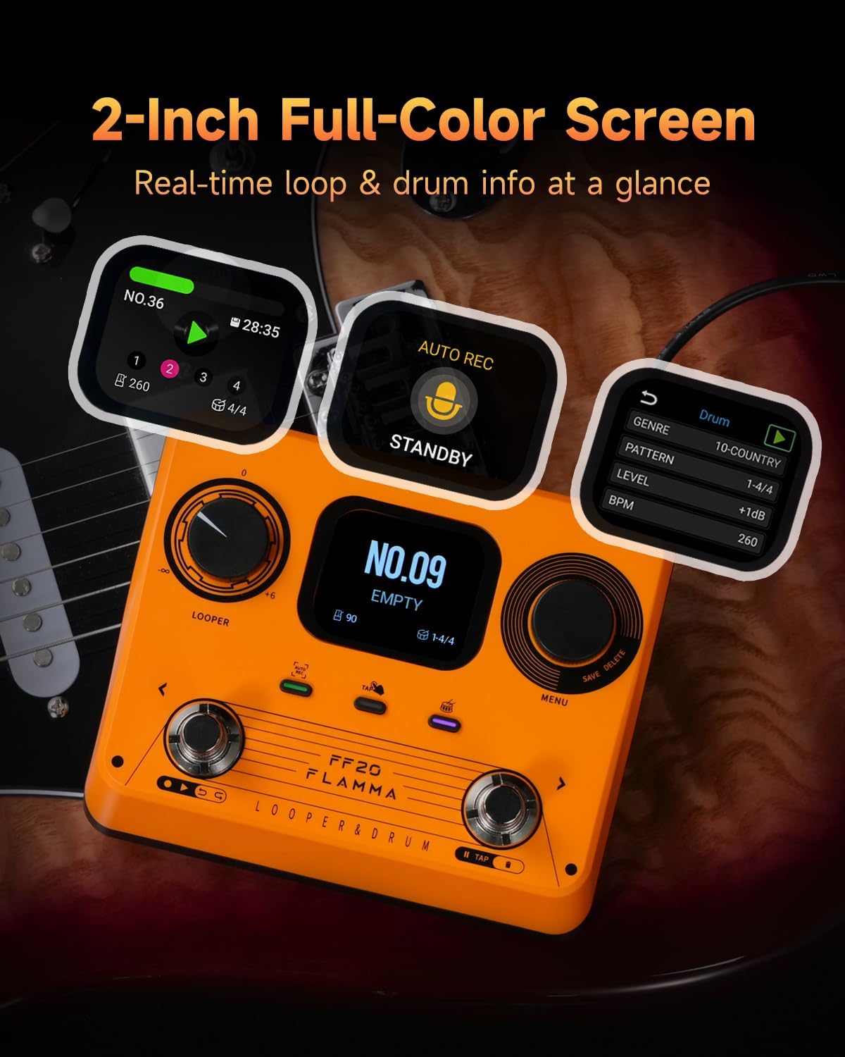 FLAMMA FF20 Drum Looper Pedal with Metal Footswitch Topper 10Pcs