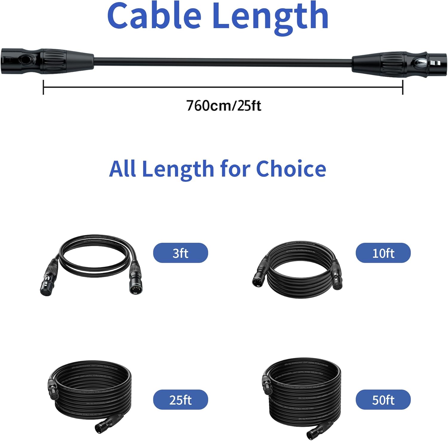 SMALL-EYE DMX Cables 25 ft 4 Pack - 5 Pin Male to Female, 4-Core Shielded DMX512 Stage Lighting Cable (25')