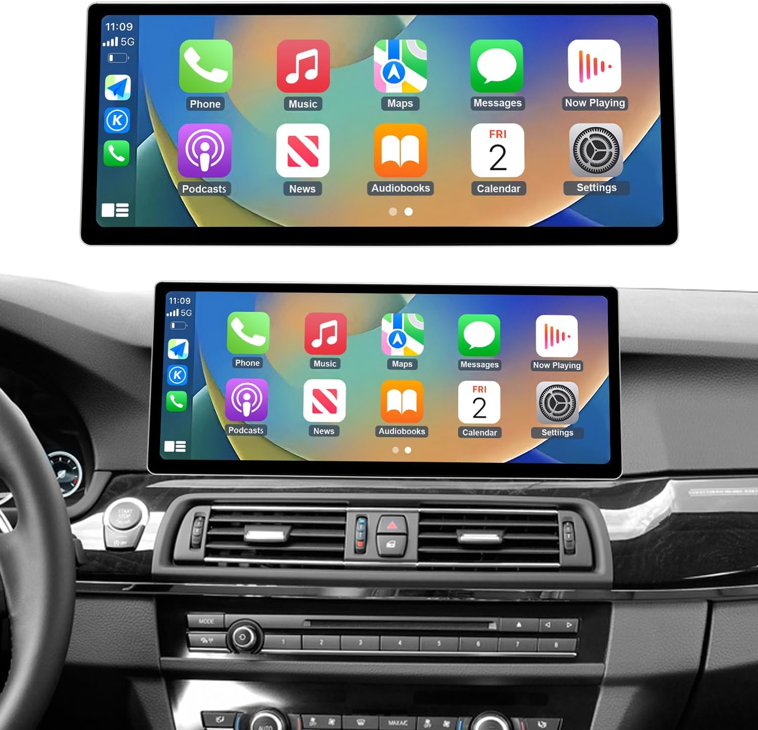 Road Top CarPlay Screen, 12.3 inch Ultra-Narrow Car Radio Touchscreen for BMW 5 Series F10/F11 with NBT System(2012-2016 Year), Car Stereo for Apple CarPlay/Android Auto/MirrorLink