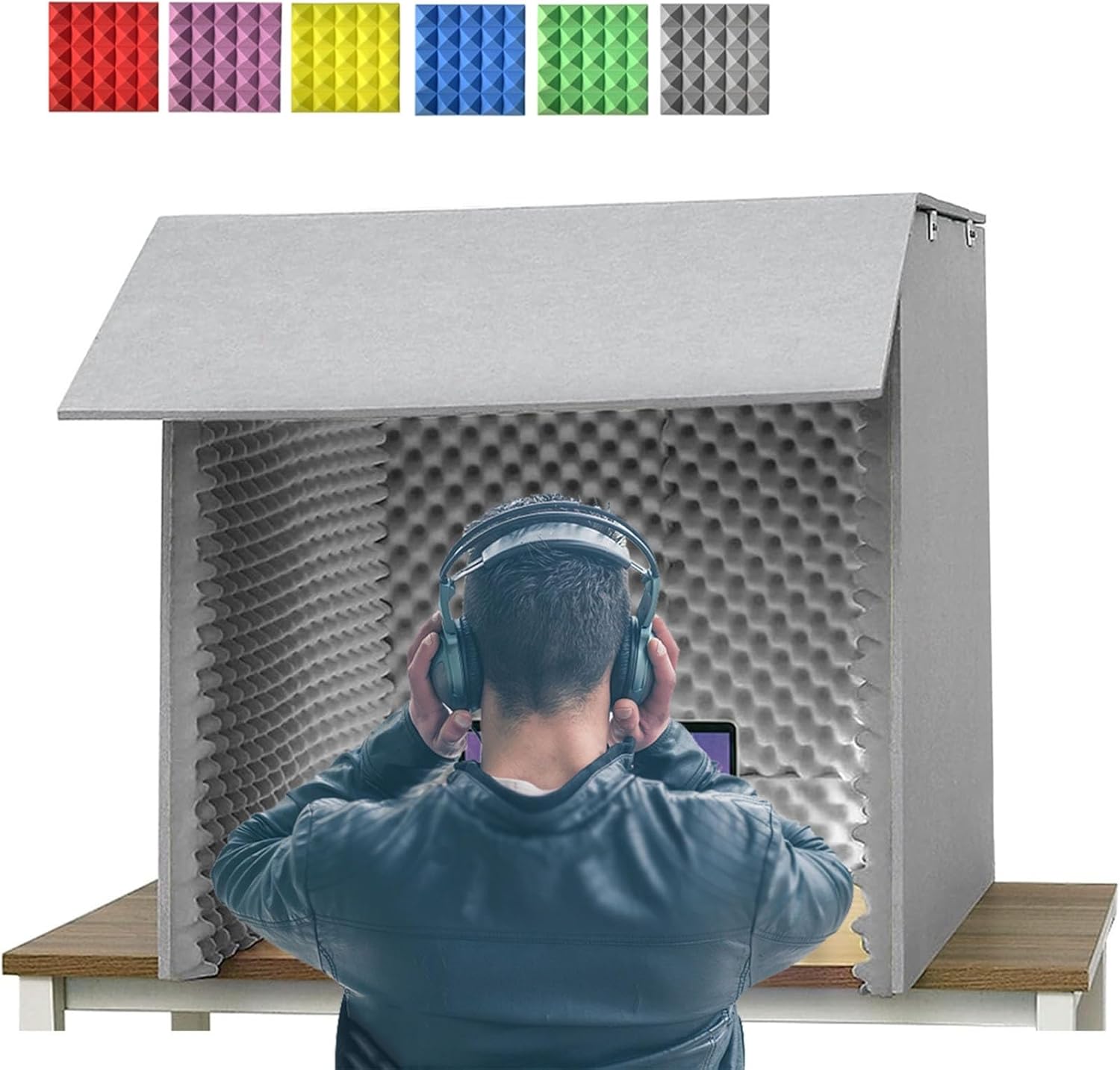 Portable Recording Studio, Microphone Desktop Soundproof Cover, Sound Absorbing Cover, for Studio Singing Broadcast (Gris)