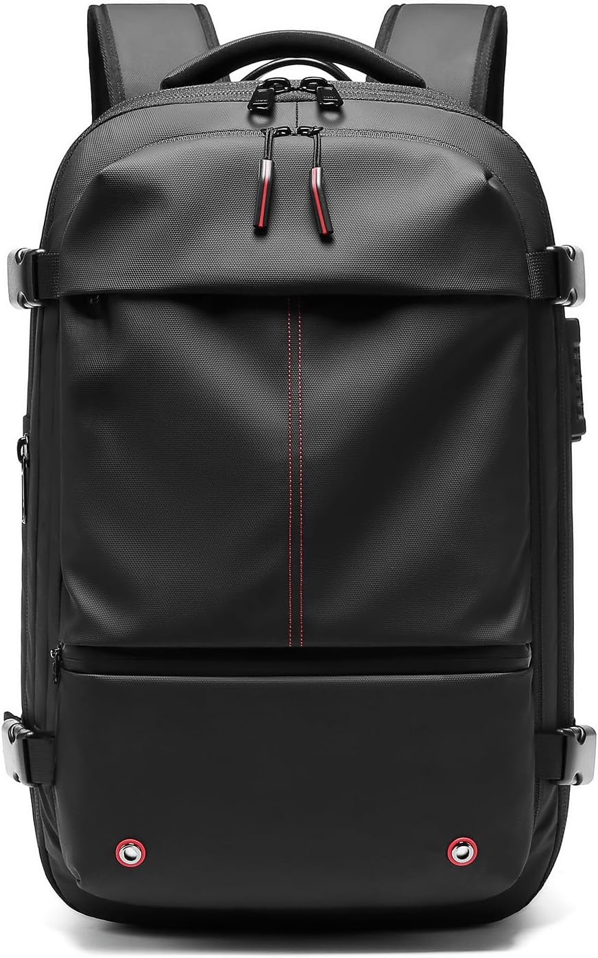 Eujgoov Weekender Backpack Vacuum Seal Compression 25L to 60L Expandable, TSA Lock, with 17 Inch Laptop Compartment, Adjustable Breathable Shoulder Straps for Travel, Luggage Strap (Black)
