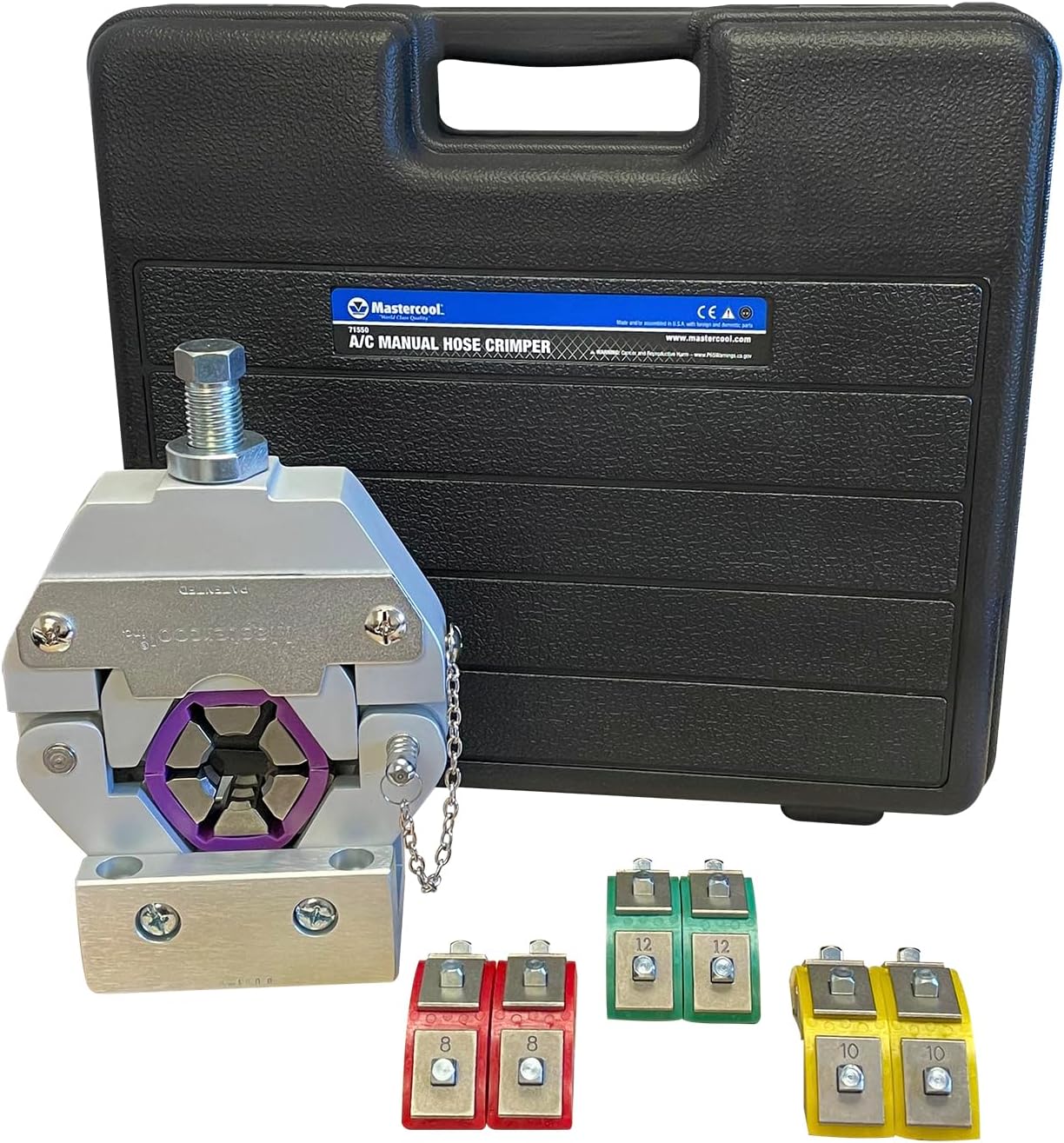 Mastercool 71550 Manual A/C Hose Crimper | Bench-Mount or Vise Use | No Pins or Screws | Crimps #6, #8, #10, #12 Hoses | Professional-Grade, Durable, and Reliable