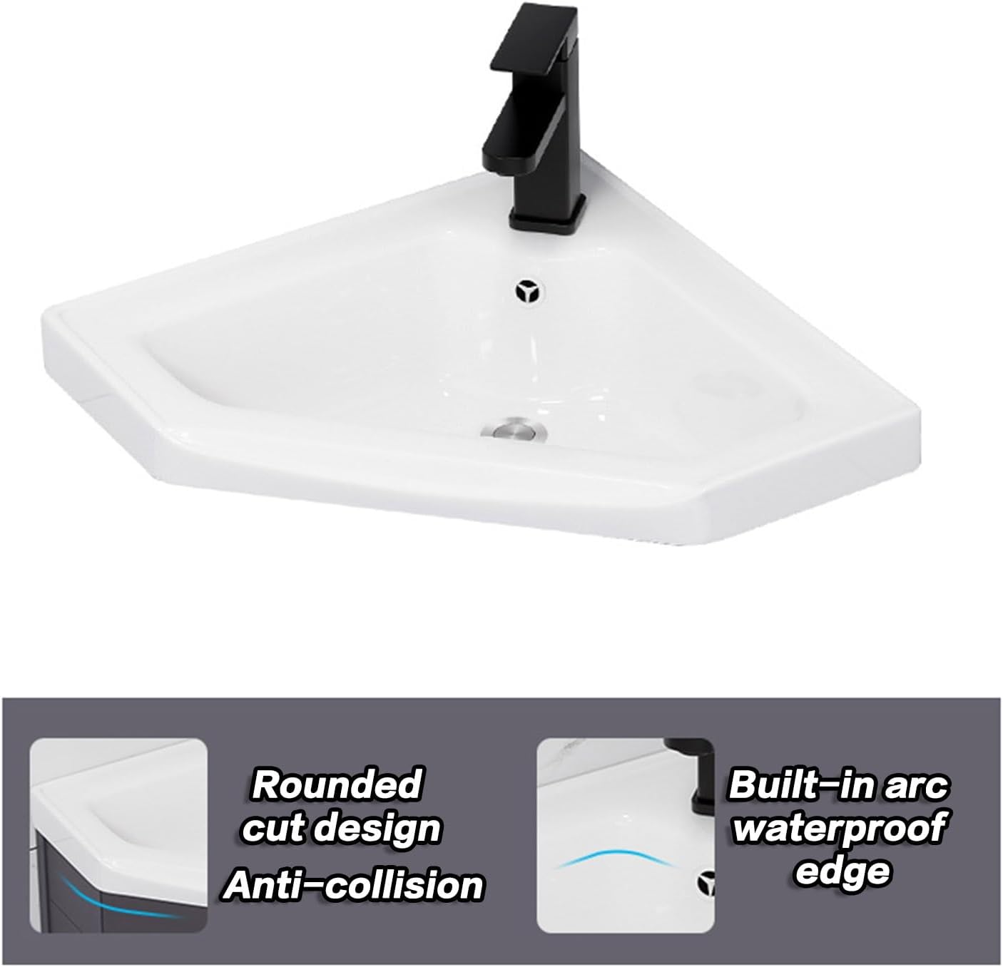Wall Mount Vessel Sink,Ceramic Sink,Bathroom Corner Basin Sinks, Corner Bathroom Vanity Sink Combo Wall Mounted Cabinet Set for Small Space,with Mirror-55cm