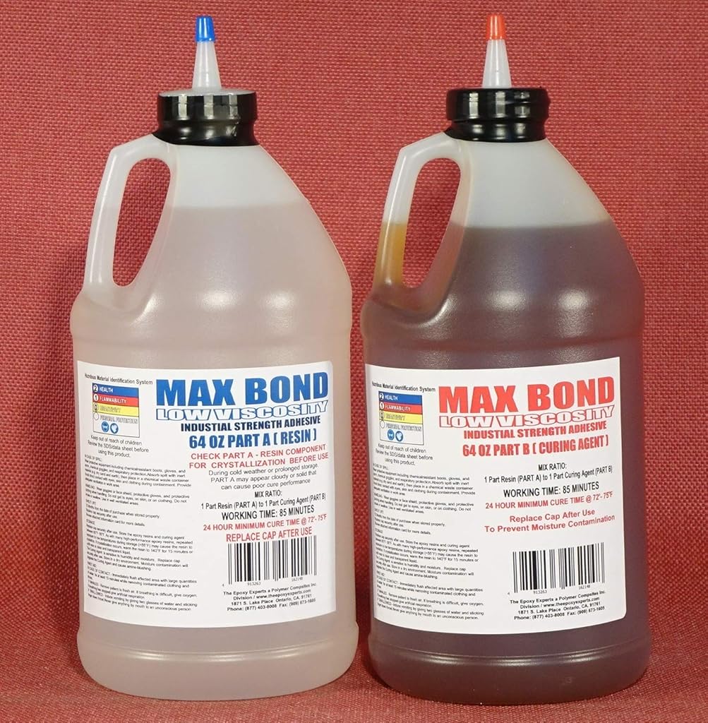 MAX Bond Low Viscosity Marine Grade Epoxy 4 Boat Building & Repair of Hulls,Decks,Transom,Trailer Floors -Salt & Fresh Waterproof, Impact Resistant, Extreme Toughness, Strong Glue,1 Gallon Kit