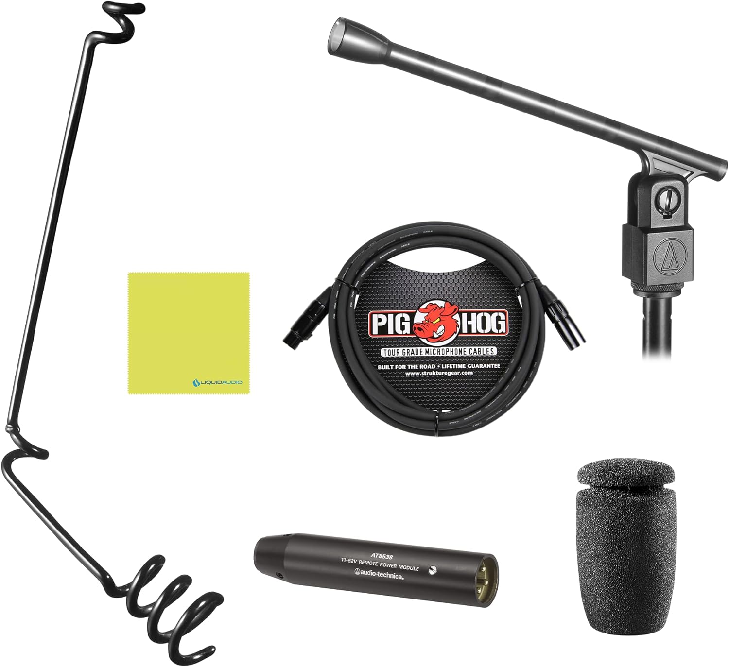 Audio Technica U853R Cardioid Condenser Hanging Microphone, Black Bundle w/Pig Hog PHM10 8mm XLR Mic Cable Polishing Cloth