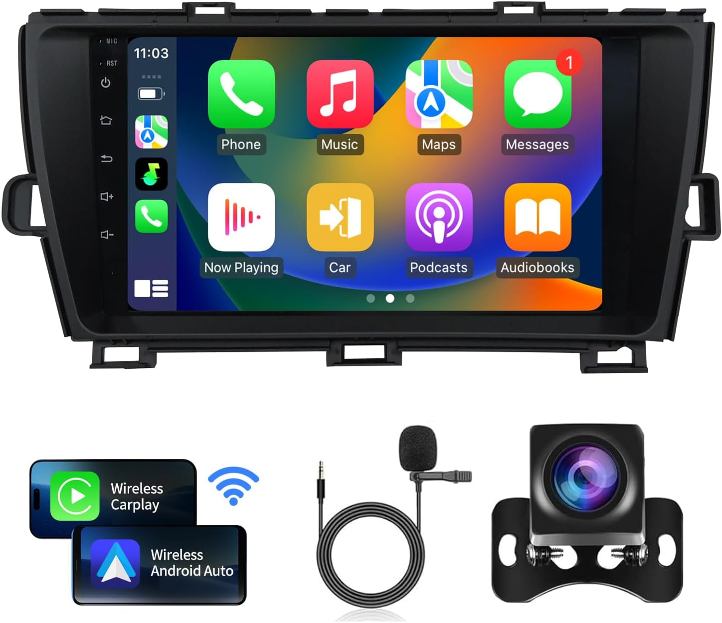Car Radio for Toyota Prius 2010-2015 Android 14 Stereo Upgraded 9 Inch 1280 * 720 QLED Touch Screen Wirless Carplay & Android Auto GPS SWC WiFi & Bluetooth Head Unit